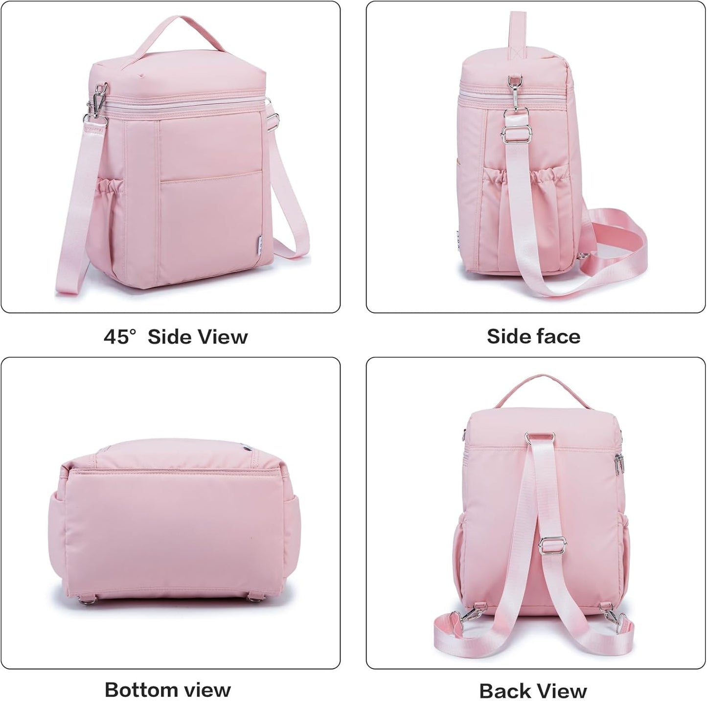 NOL Natural Organic Lifestyle Insulated Lunch Bags for Women Cooler Bag Lightweight Nylon Waterproof Lunch Box For Work (Pink, Large)