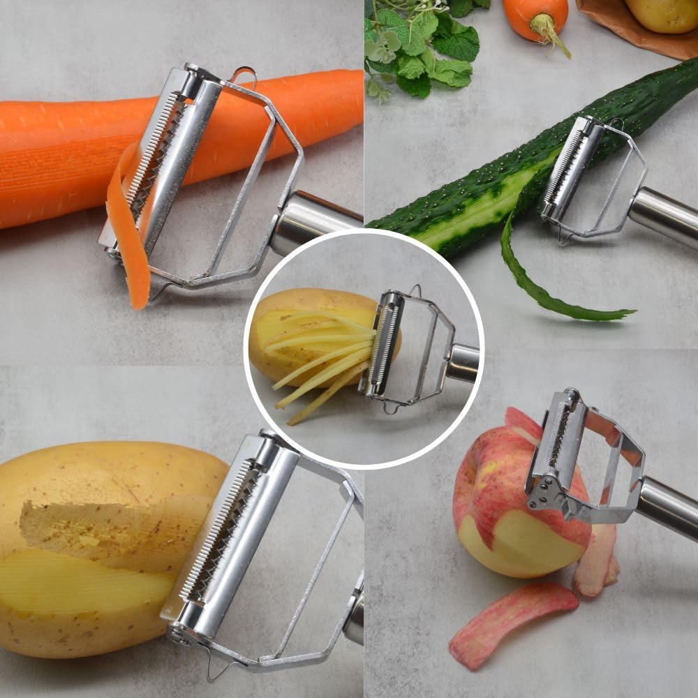 3-in-1 Multi-Peeler Stainless Steel Potato Masher Set,2-Piece Kitchen Tools for Peeler Vegetables,Carrots,Apple and Masher,Banans,Puree Making