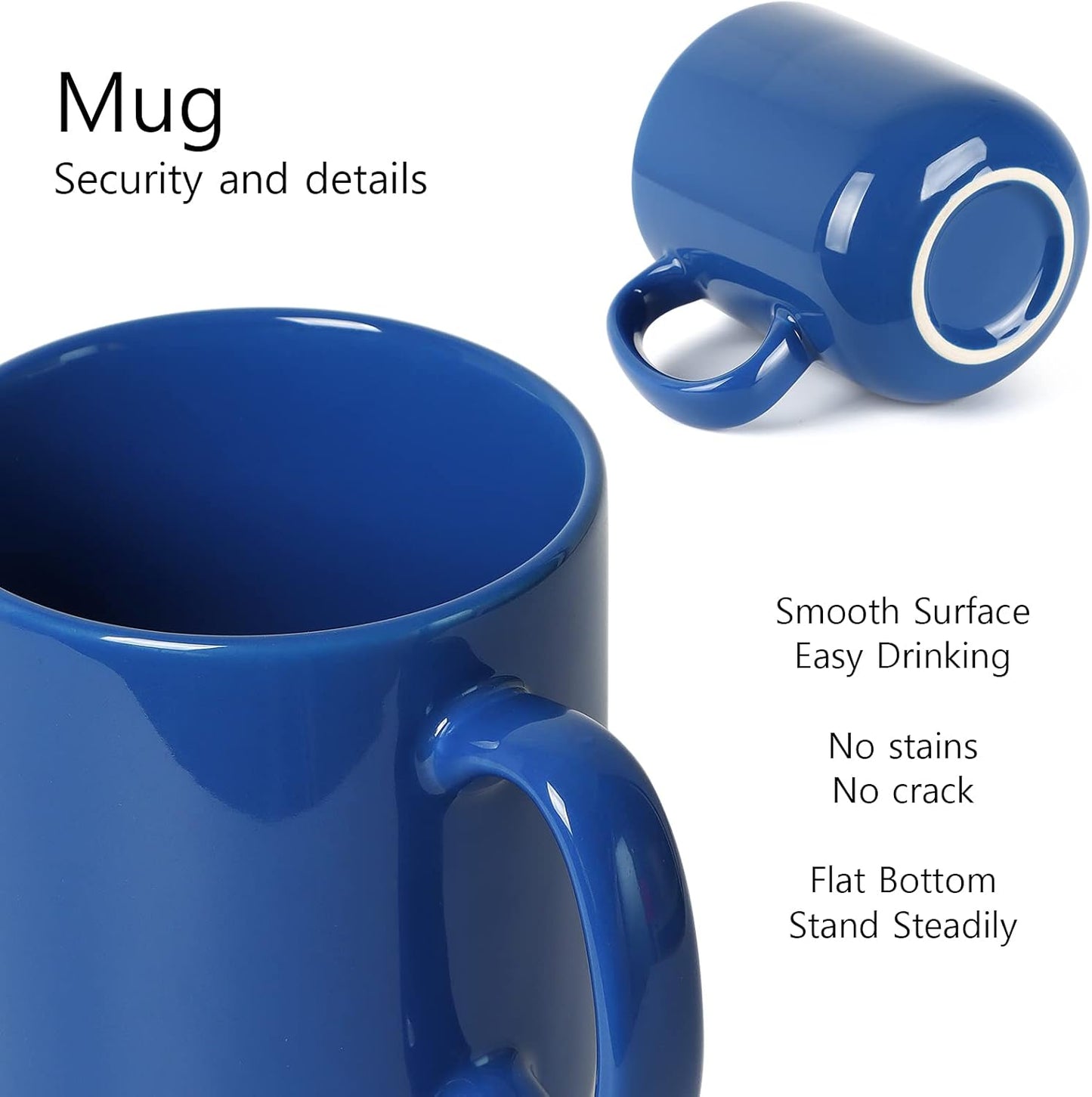 Smilatte 20 OZ Large Coffee Mug, M016 Plain Ceramic Boss Big Tea Cup with Handle for Dad Men, Set of 2, Blue