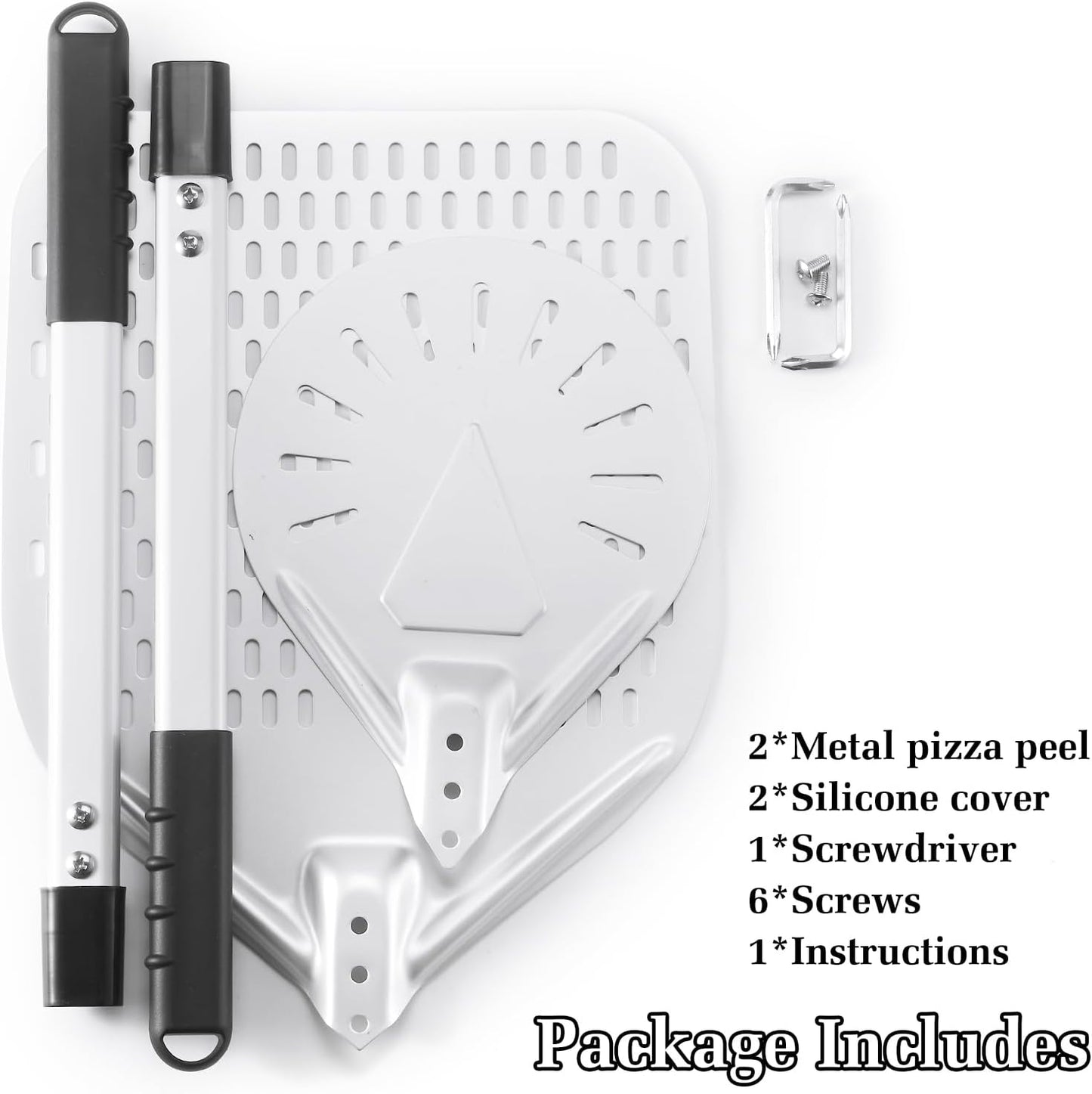 12 Inch + 7 Inch Perforated Pizza Peel Set, Pizza Turning Peel with Metal Handle, Pizza Spatula Paddle for Homemade Pizza Oven Accessories