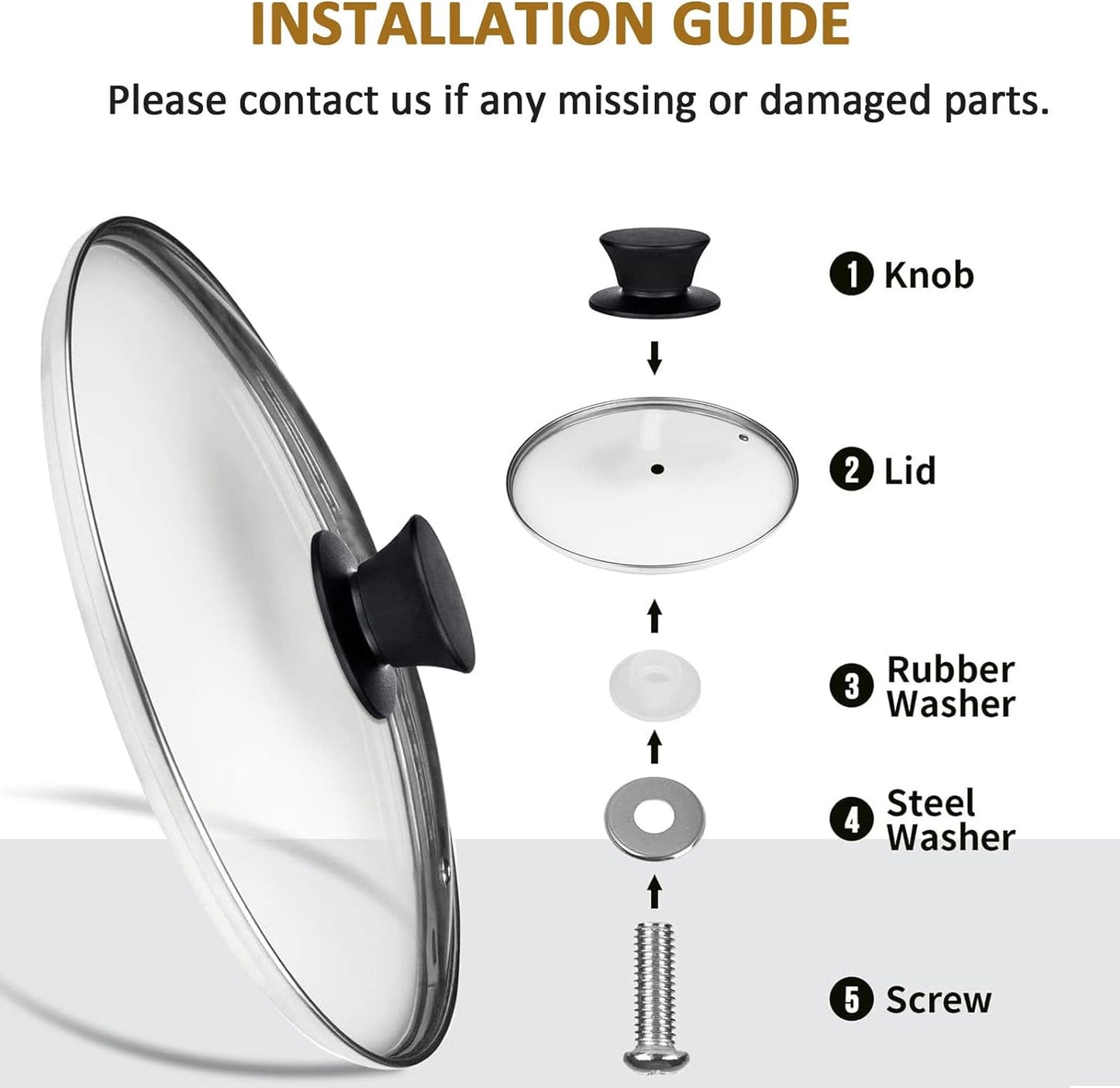 Glass Lid for Cast Iron Pan, Frying Pan, Skillet, Saute Pan, Tempered Glass Cover with Heat Resistant Handle (Stainless Steel Rim, 12.5"/32cm)