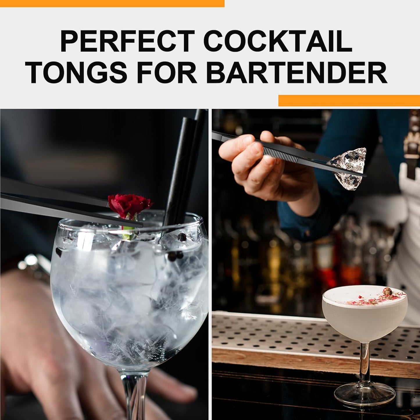 Yaomiao 4 Packs 12 Inch Bar Tweezers Black Long Garnish Tongs Stainless Steel Kitchen Cooking Tongs Tweezers for Food Cocktail Korean BBQ Bartender Chef, Multi-use