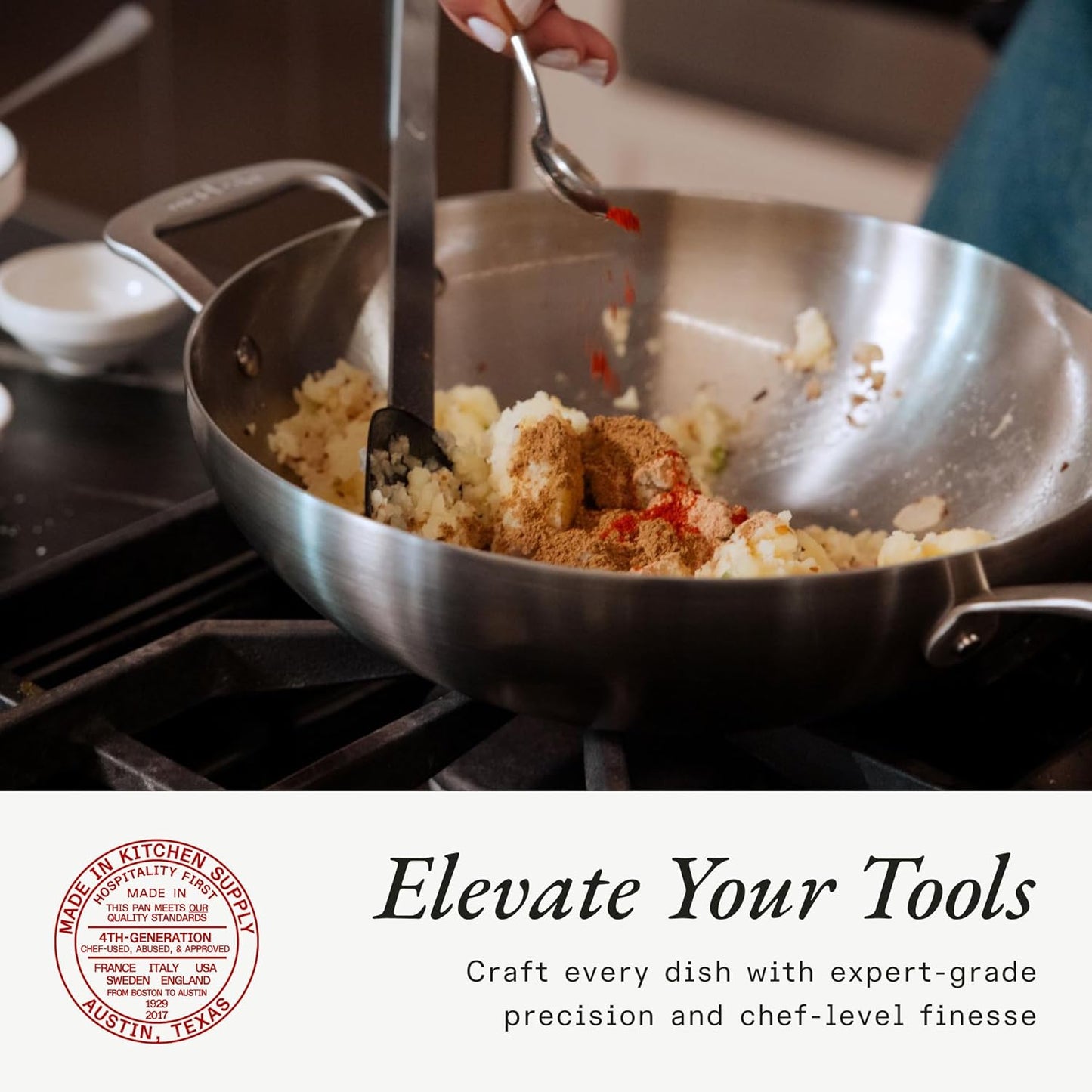 Made In Cookware - 10" Stainless Steel Kadai Pan - 5 Ply Stainless Clad - Professional Cookware - Induction Compatible