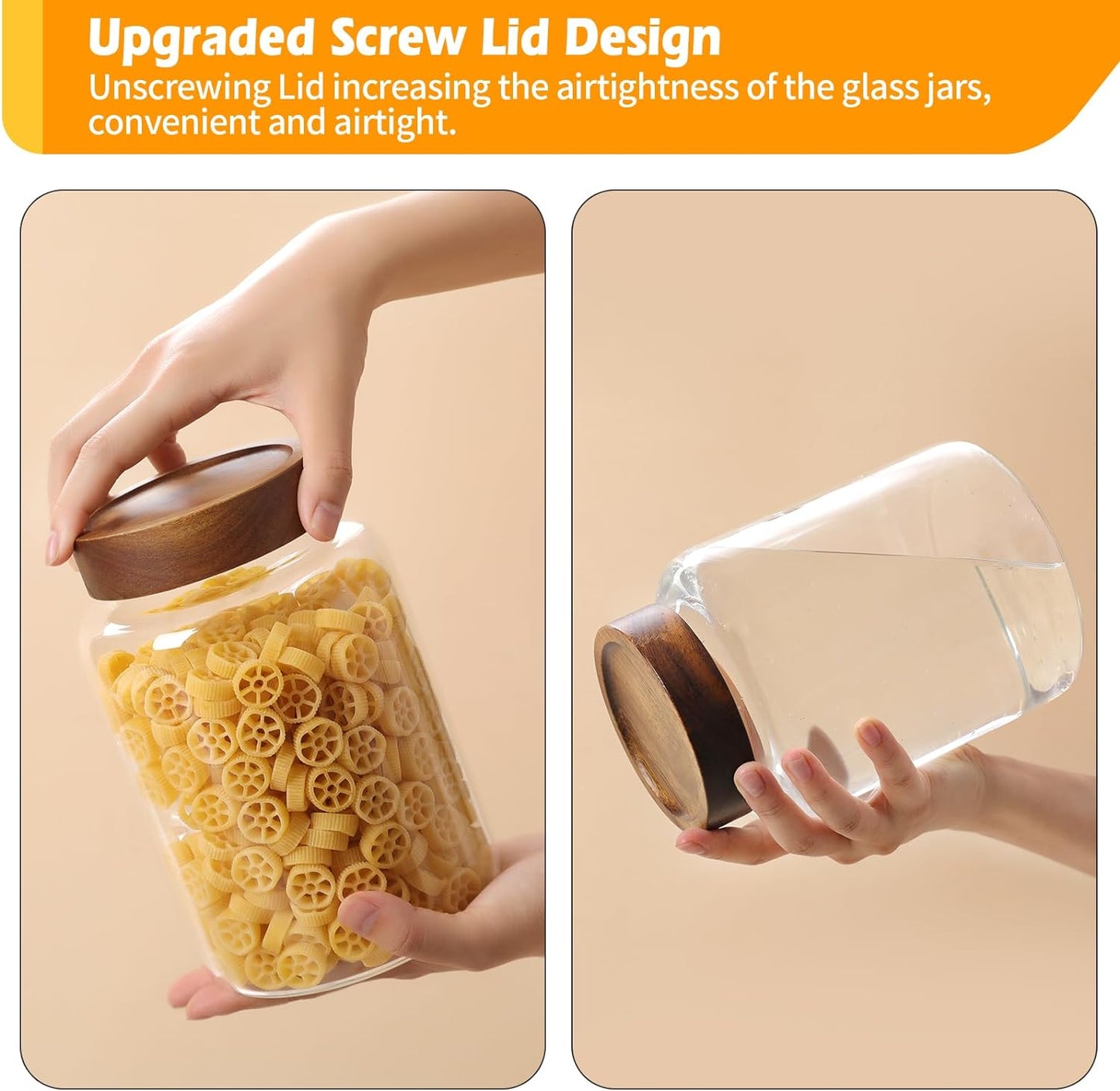 Large Glass Coffee Jars with Spoons 60 oz /1800ml, Round Storage Canister with Wooden Lid Clear Glass Food Jar for Pantry Sugar Tea Coffee Bean Spice Nuts Cookies Bath Salts (1800ml/60oz)