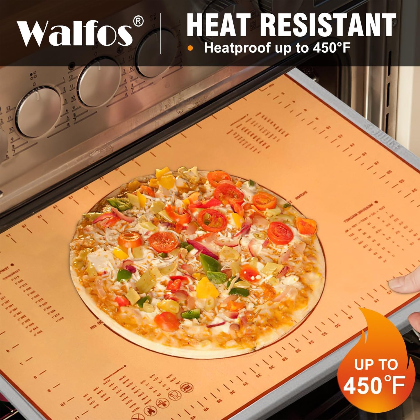 Walfos French Rolling Pin Set - Natural Wooden Rolling Pins (8inch, 15.7inch) With Non-stick Silicone Fiber Pastry Mat, Baking Dough Roller for Pizza, Pie, Pasta, Bread, Pastry