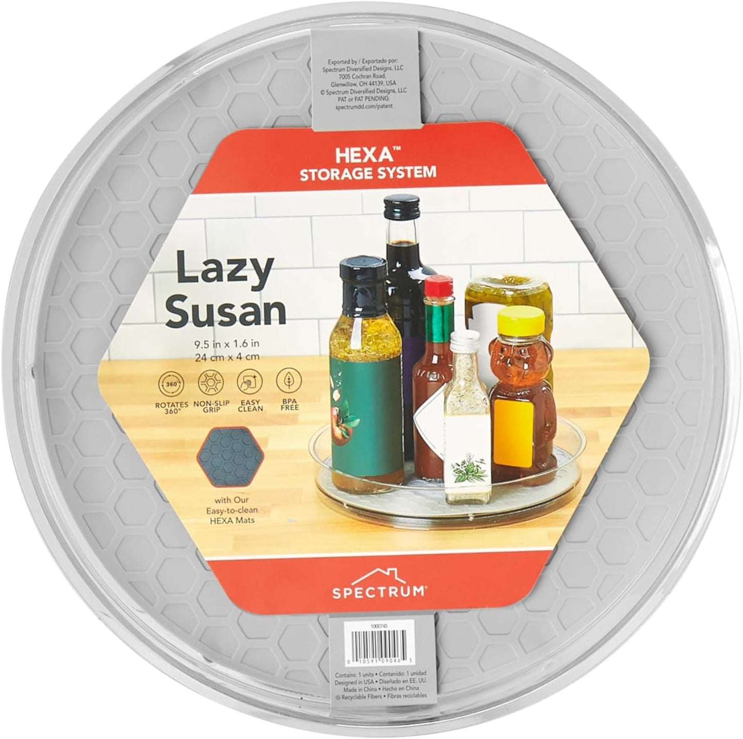 Spectrum Lazy Susan Organizer, Hexa Medium (1-Pack) - Lazy Susan Turntable for Cabinet, Refrigerator, Pantry, Table, & Shelf - Rotating & Spinning Pantry Organization - Spice Rack Storage for Fridge