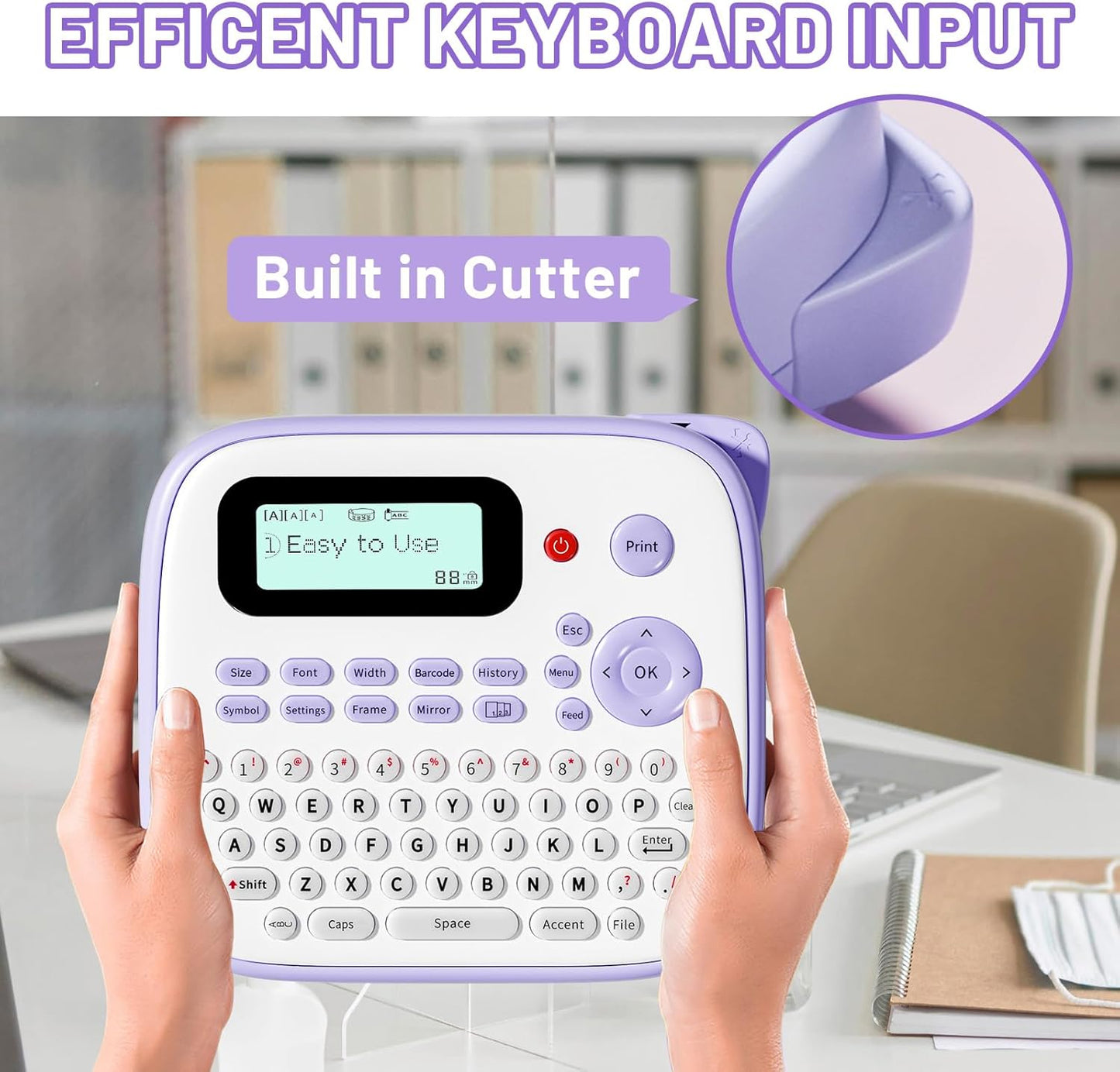 Label Maker Machine with-Tape Waterproof, Purple Desktop Label Maker for Teachers Kids Classroom, Portable Labeler with Multiple Symbols &Fonts for Home Office School Use, D210S