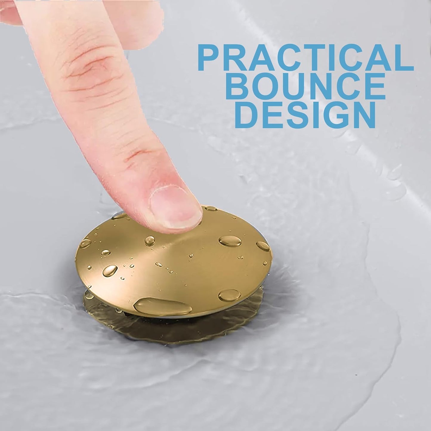 Bathroom Sink Drain, Gold Drain Stopper Bathroom Sink with Overflow,Pop Up Drain Assembly with Detachable Strainer Basket,Built-in Anti-Clogging Strainer,Stainless Steel