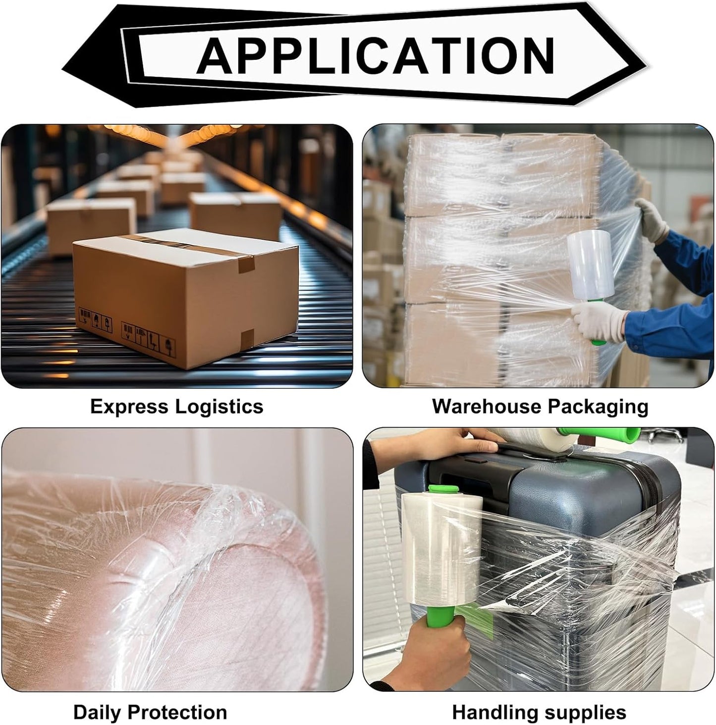 ROSEUP Clear Stretch Wrap Film 5" x 1000ft Roll with Handle, 80 Gauge Thick Cling Plastic Wrap for Moving, Pallet Wrap, Self Adhering Packaging Heavy Duty Shrink Film, 4 Pack