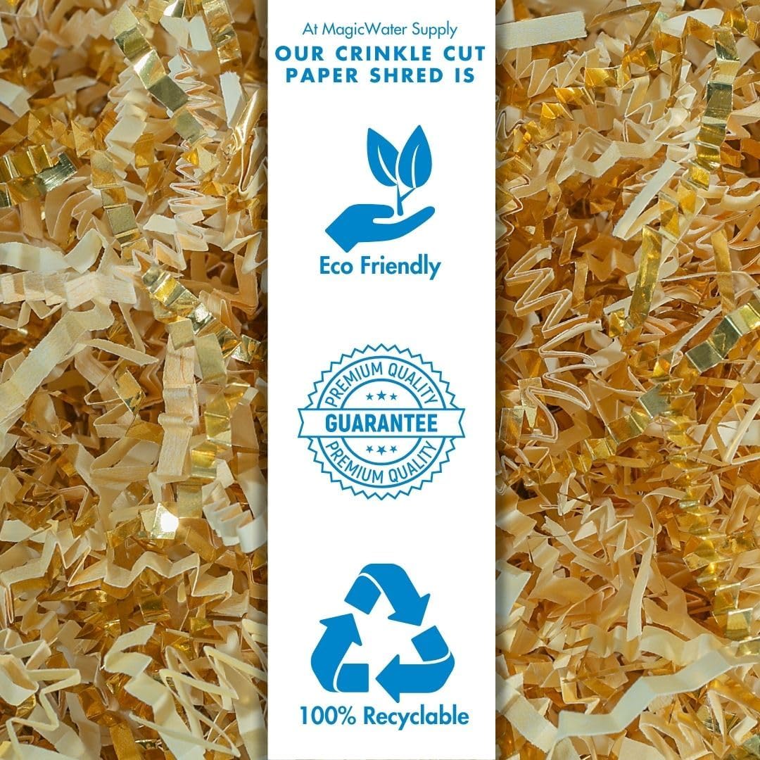 MagicWater Crinkle Cut Paper for Gift Baskets - 2LB - Vanilla & Gold - Perfect for Shredded Paper Filler, Basket Filler, Gift Boxes, Bridesmaid Gifts, Halloween Stuffers & More – For All Occasions
