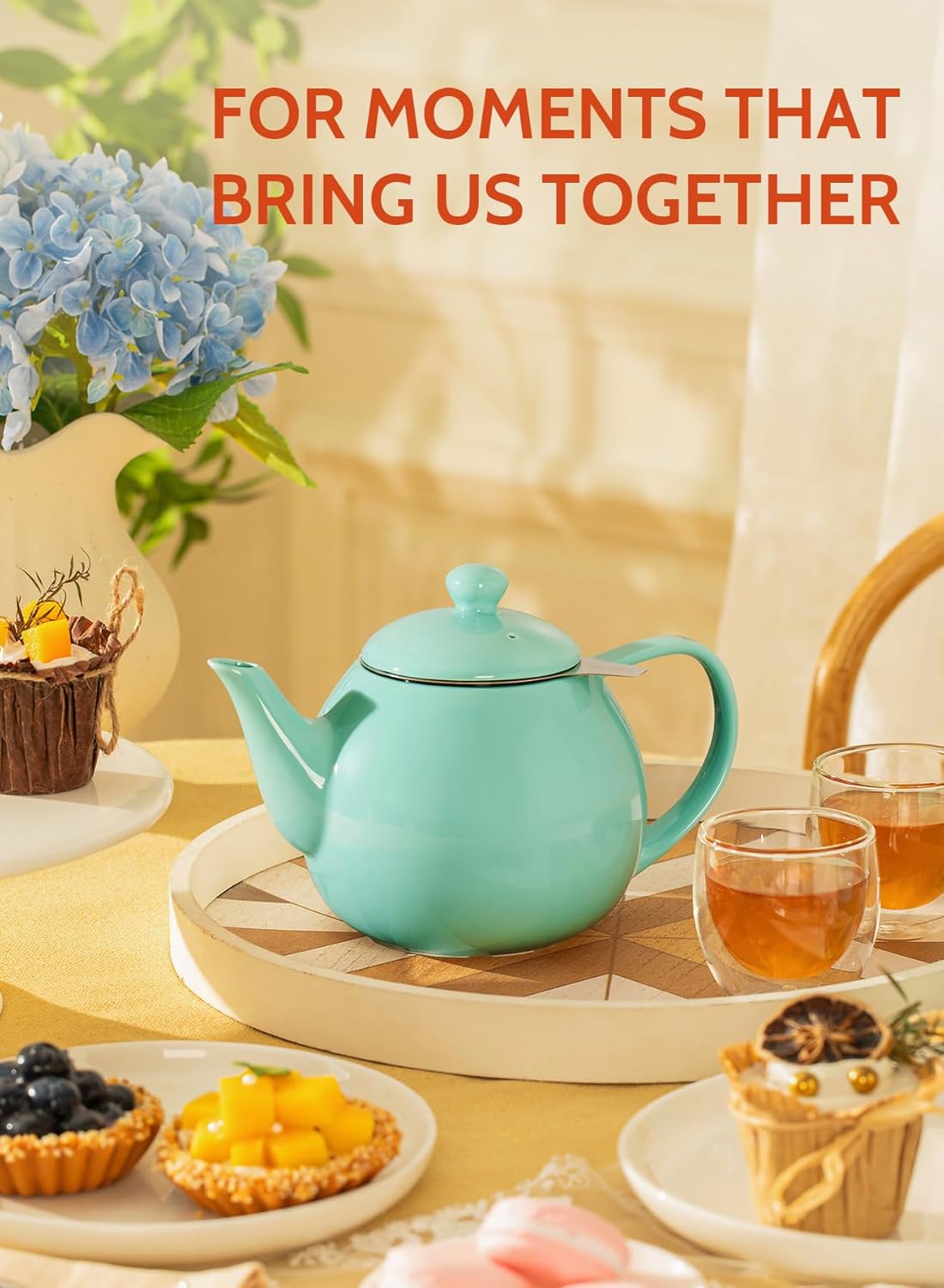 Sweese Teapots for Tea, 27 oz Porcelain Tea pot with Removable Stainless Steel Infuser, Tea Pots for Loose Tea - Mint Green