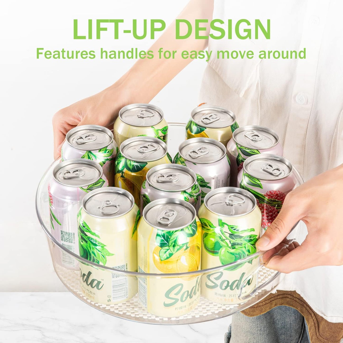 4 Pack Lazy Susan Organizer for Cabinet with Handle, 12“ inch Clear Spinning Storage Lazy Susan Turntable for Pantry, Kitchen Sink, Fridge, Bathroom, Countertop, Non-Skid Liners Included, Round