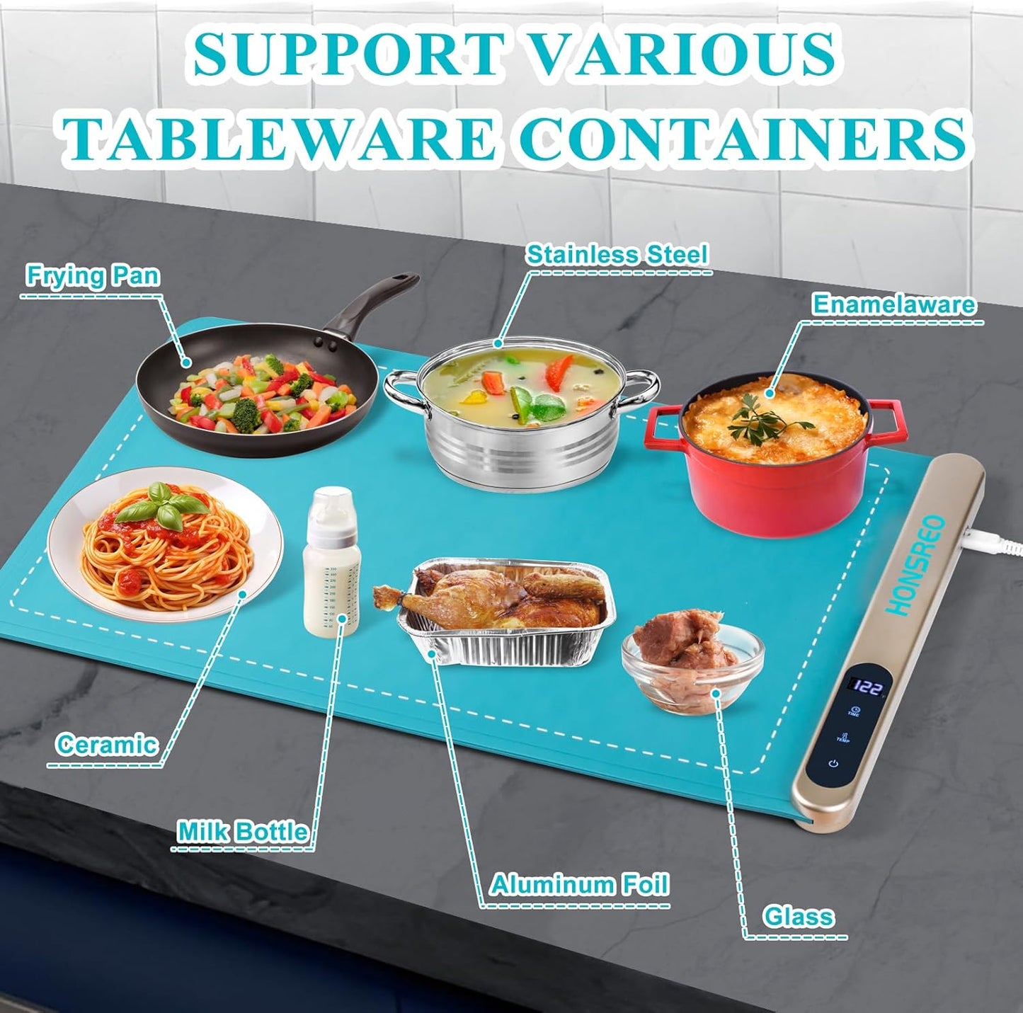 Electric Warming Tray, Silicone Heating Mat with 6 Temperature Modes and 6 Timer Settings Auto Shut-Off, Portable Foldable Roll Up Food Warmer Pad for Parties Gatherings, Home Everyday Use