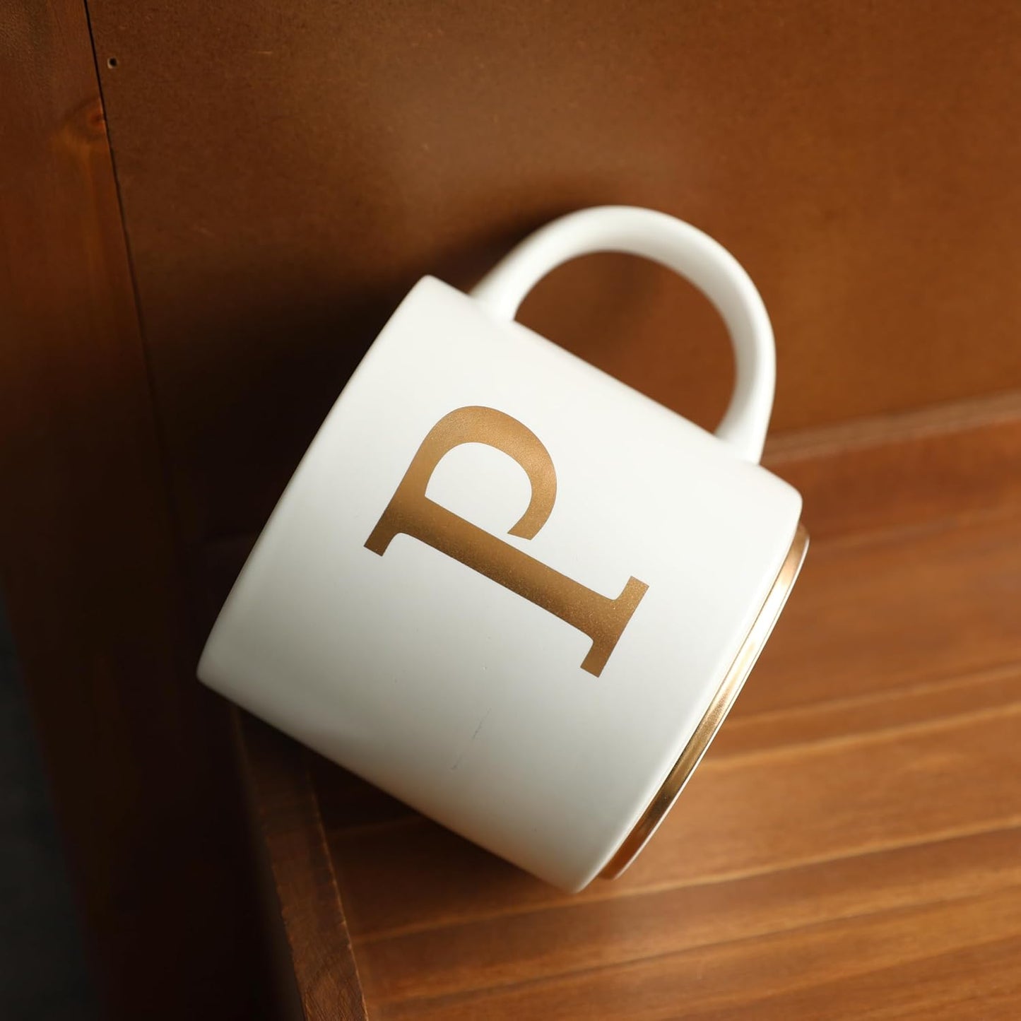 COLLECTIVE HOME - Monogram Ceramic Mugs, 15 oz Golden Initial Coffee Cups, Elegant Alphabet Tea Mugs, Elegant Personalized Mug with Gift Box, Unique Mug with Double Side Capital Letter (P)