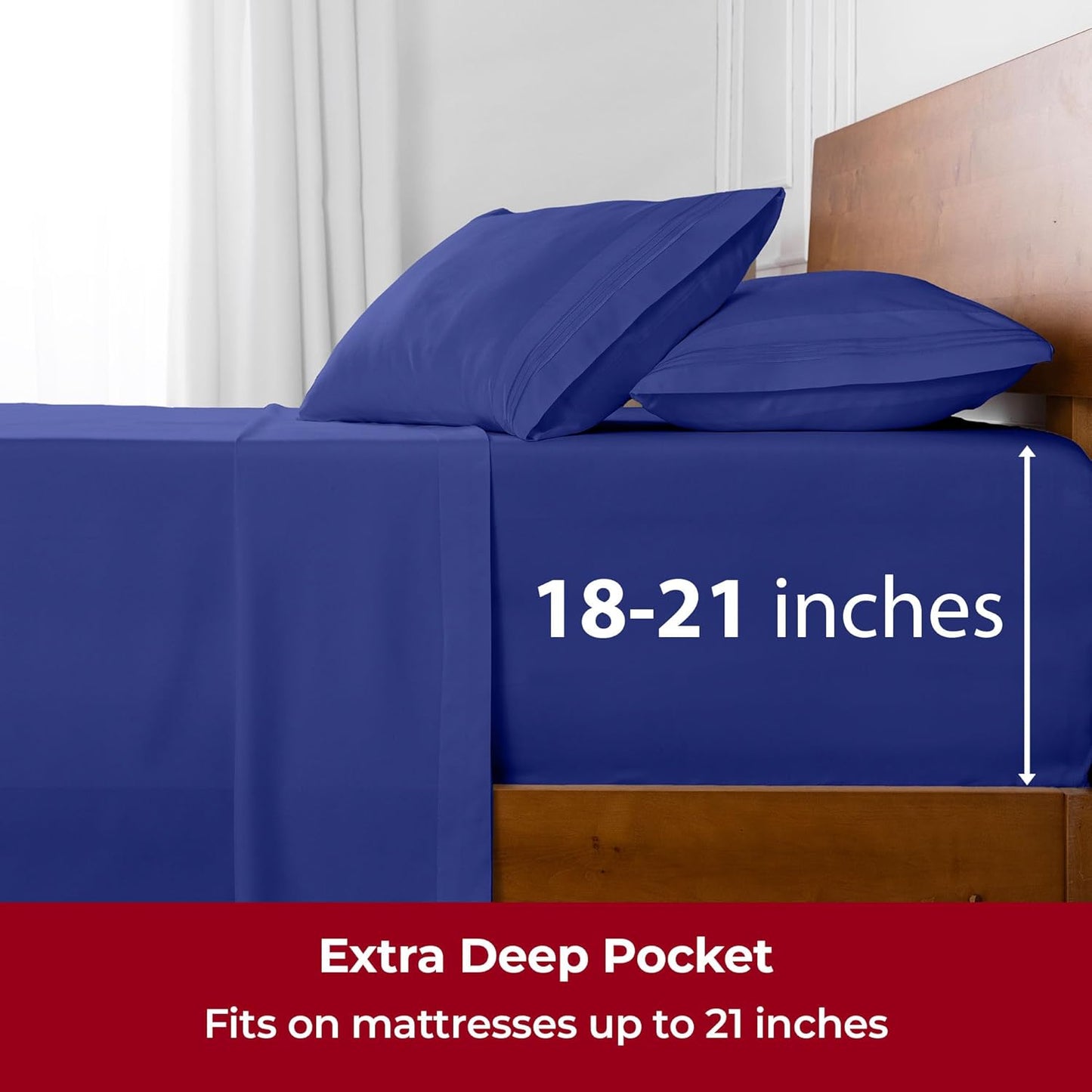 Mellanni Extra Deep Full Sheets - 4 PC Iconic Collection Bedding - Hotel Luxury, Ultra Soft, Cooling Bed Sheets - Wrinkle, Fade, Stain Resistant (Full, Royal Blue)