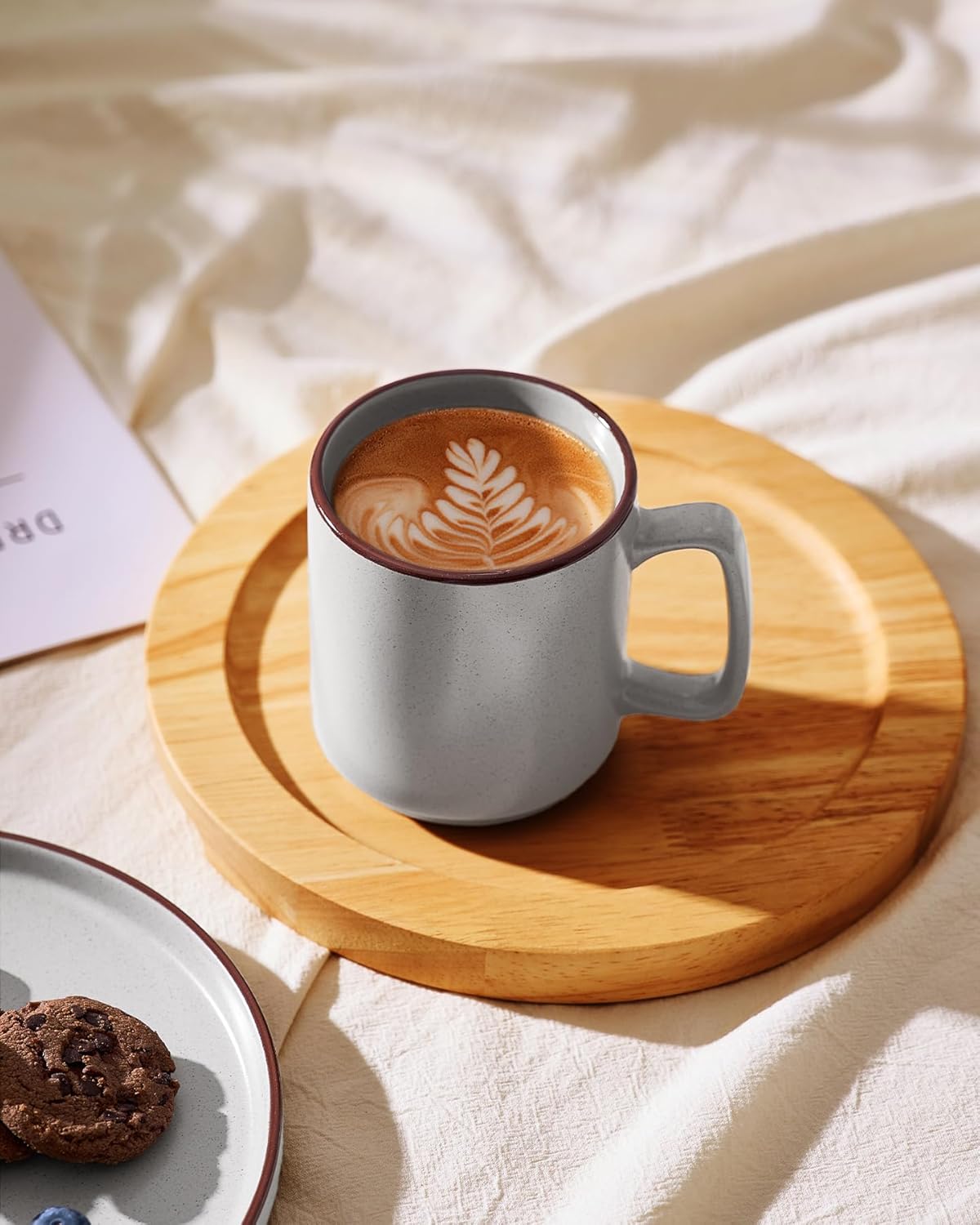 famiware Coffee Mugs Set of 4, Nebula 14oz Coffee Mugs, Ceramic Cup Set with Handle for Latte, Tea, Milk, Cappuccino, Cocoa, Light Gray