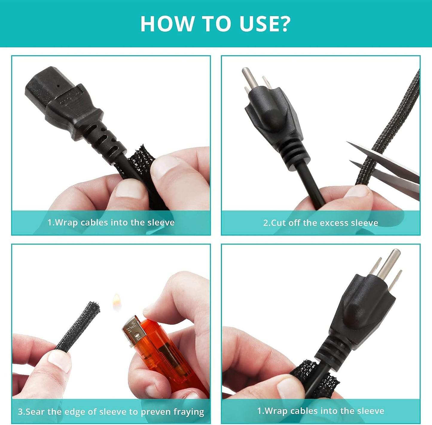 ZhiYo 20ft - 1/4 inch Cable Sleeve, Cord Wrap Wire Protector Tubing for Pets, PC Cable Wrap, Computer Cable Management Sleeve - Black