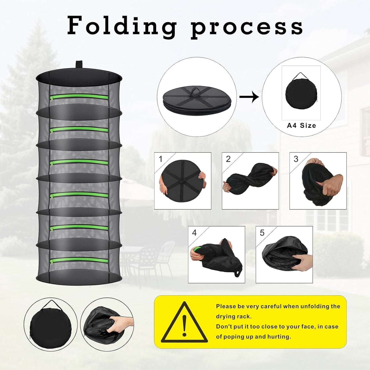 Herb Drying Rack with Mesh Design - Hanging Herb Dryer with Green Zipper for Garden, Home, Indoor or Outdoor Use (8layer)