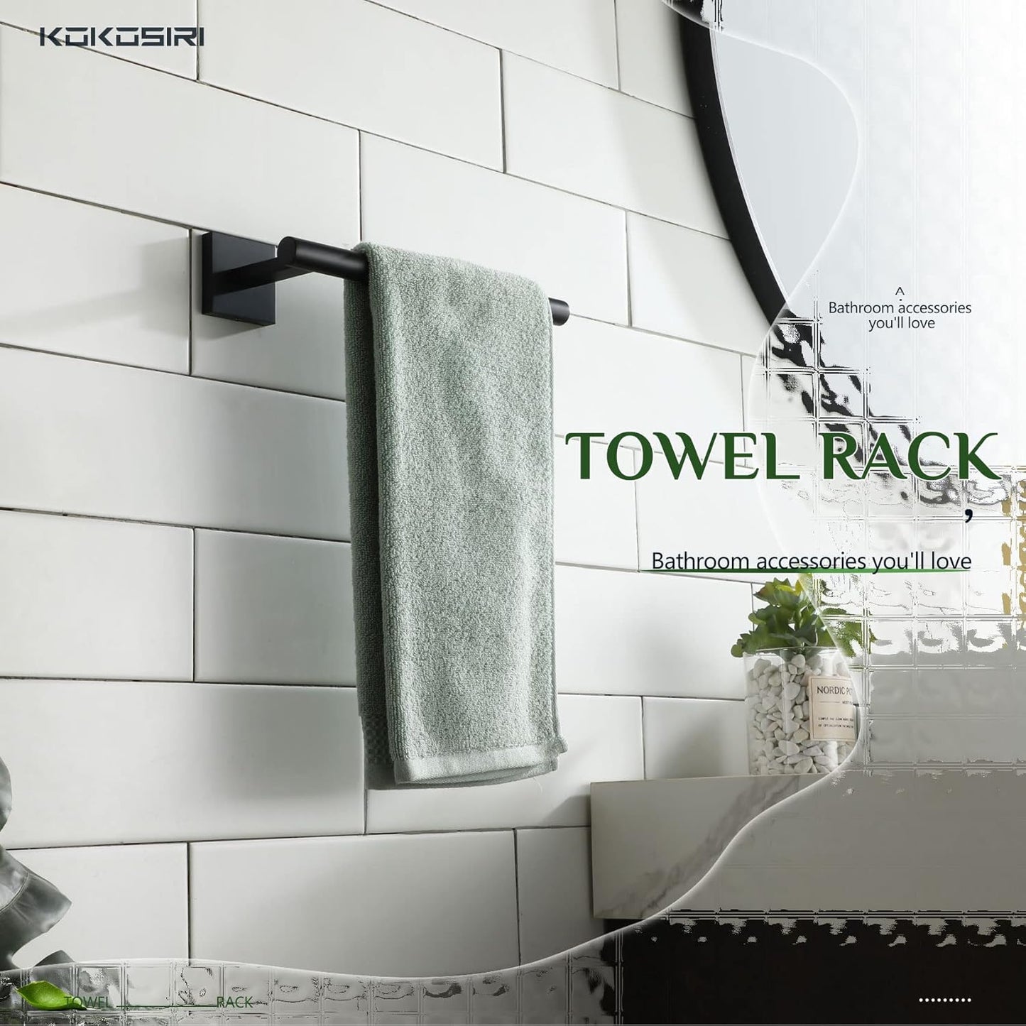 KOKOSIRI Towel Bar Matte Black Bathroom Hardware Hand Towel Rails, Suitable for Wall Mounted Towel Holder Screw in, Stainless Steel B3008BK