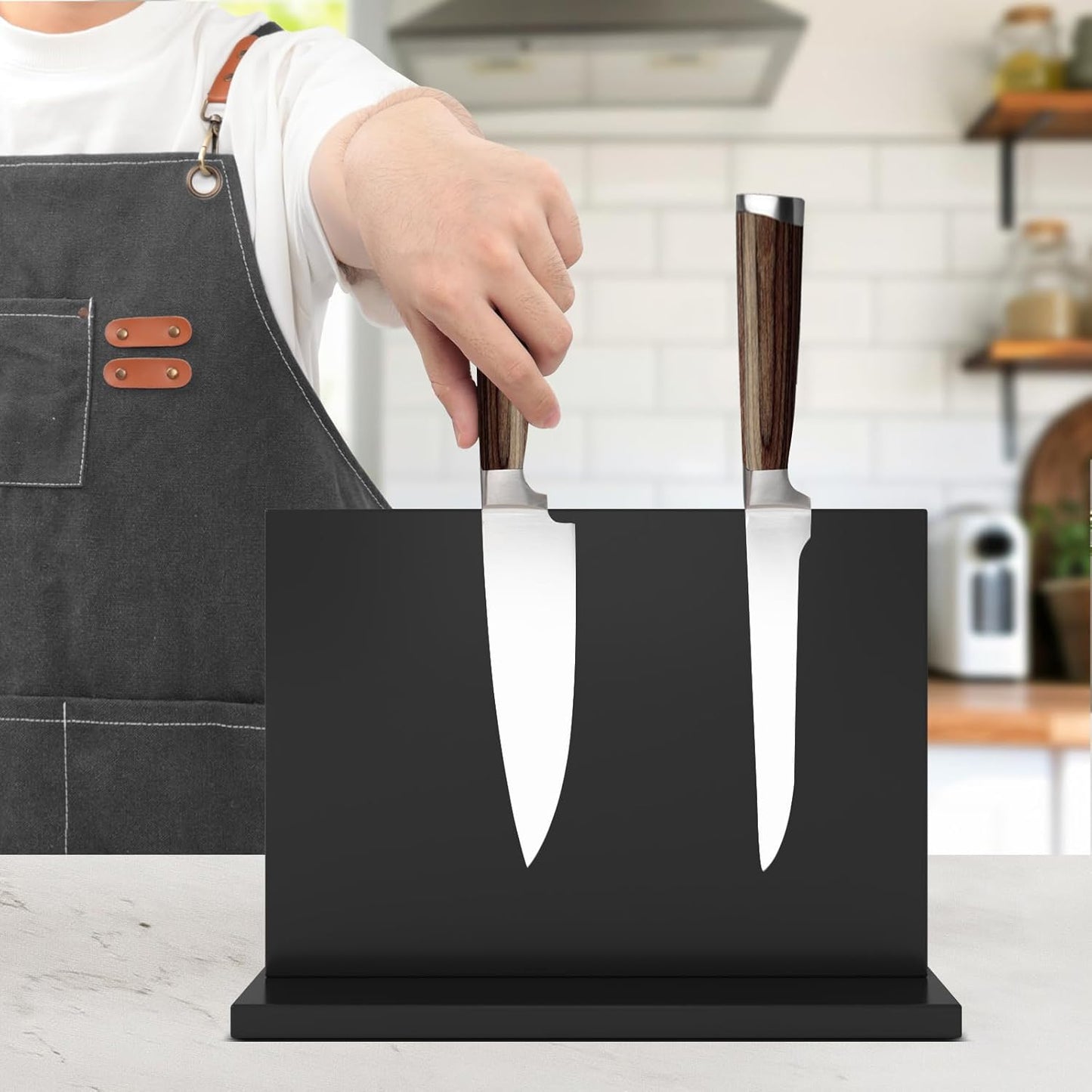 Black Magnetic Knife Holder, Double-Sided Magnetic Knife Block Universal Multi-function Display Rack for Kitchen Counter