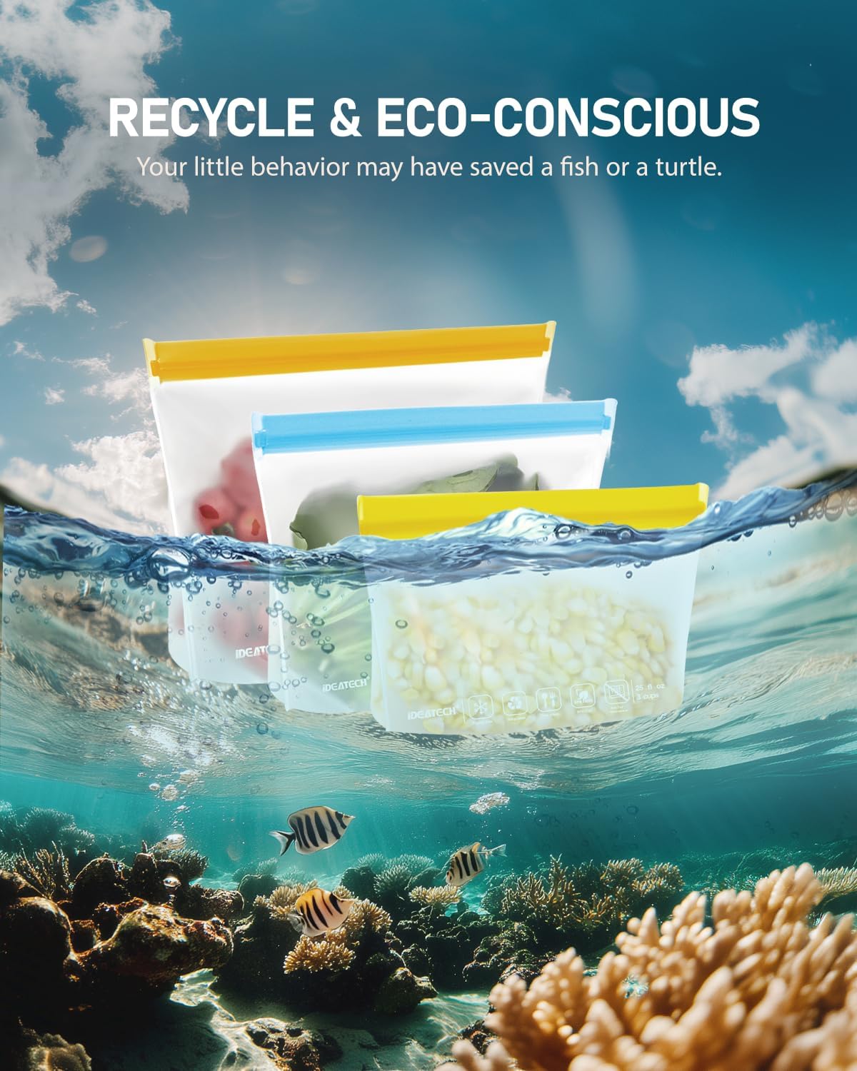 IDEATECH 10Pack Reusable Snack Bags Dishwasher Safe, Leakproof Reusable Freezer Bags, Food Freezer Storage Bags, Clear Small Resealable Baggies for Cookies, Candy (10Snack, Colored)