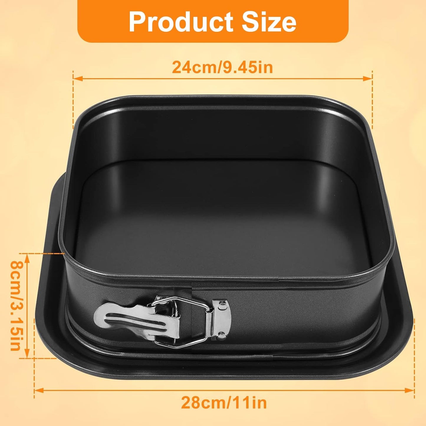 Springform Cake Pan, 9.5 x 9.5Inch Square Cheesecake Pan, Tiramisu Bakeware with Nonstick Removable Bottom, Non-Stick Baking Pan Mold Leakproof - Black