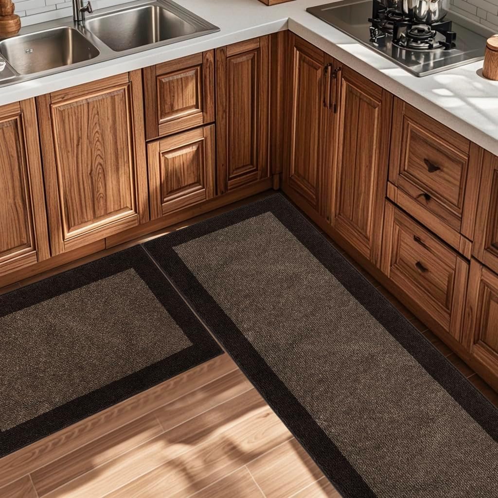 Machine Washable (24" x 36"+ 24" x 60"') Kitchen Rugs Set of 2, Non Slip Kitchen Mats for Floor, Absorbent Entrance Runner Rugs for Bedroom, Hallway, Bathroom, Door (Roll Packing)