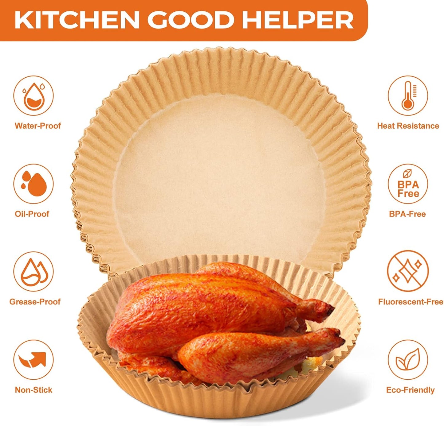 Air Fryer Liners Disposable - 50 PCS 8 Inch Air Fryer Parchment Paper Round, Non-Stick Food Grade Paper Liner for Baking Roasting Microwave