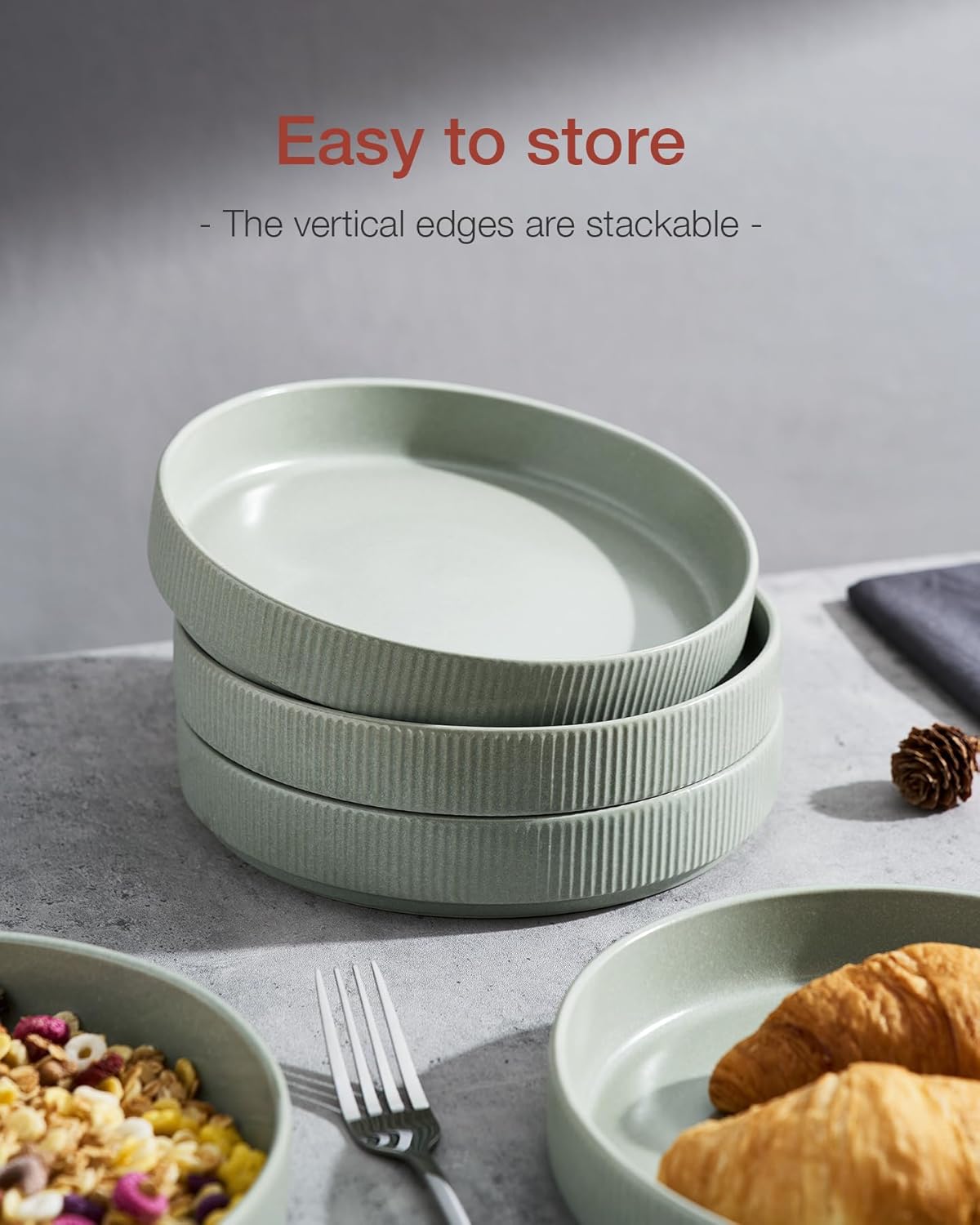 famiware Star 8.25" Pasta Bowls, Large Dinner Bowls Set of 6, Salad Bowl Plates, Shallow Bowls for Eating, Light Green