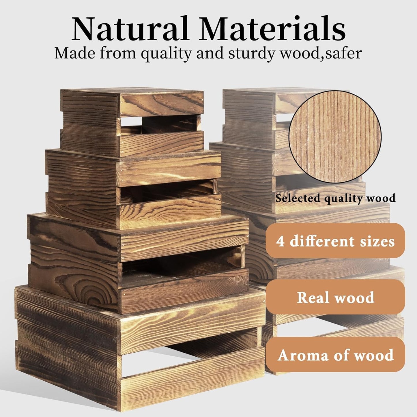 8 Pcs Buffet Risers with Mini Signs, Rustic Wood Cake Stands, Food Risers for Buffet Table, Dessert Display Stand, Wood Crates, Rustic Cake Stand for Party, Wedding, Birthday, Baby Shower, 4 Sizes