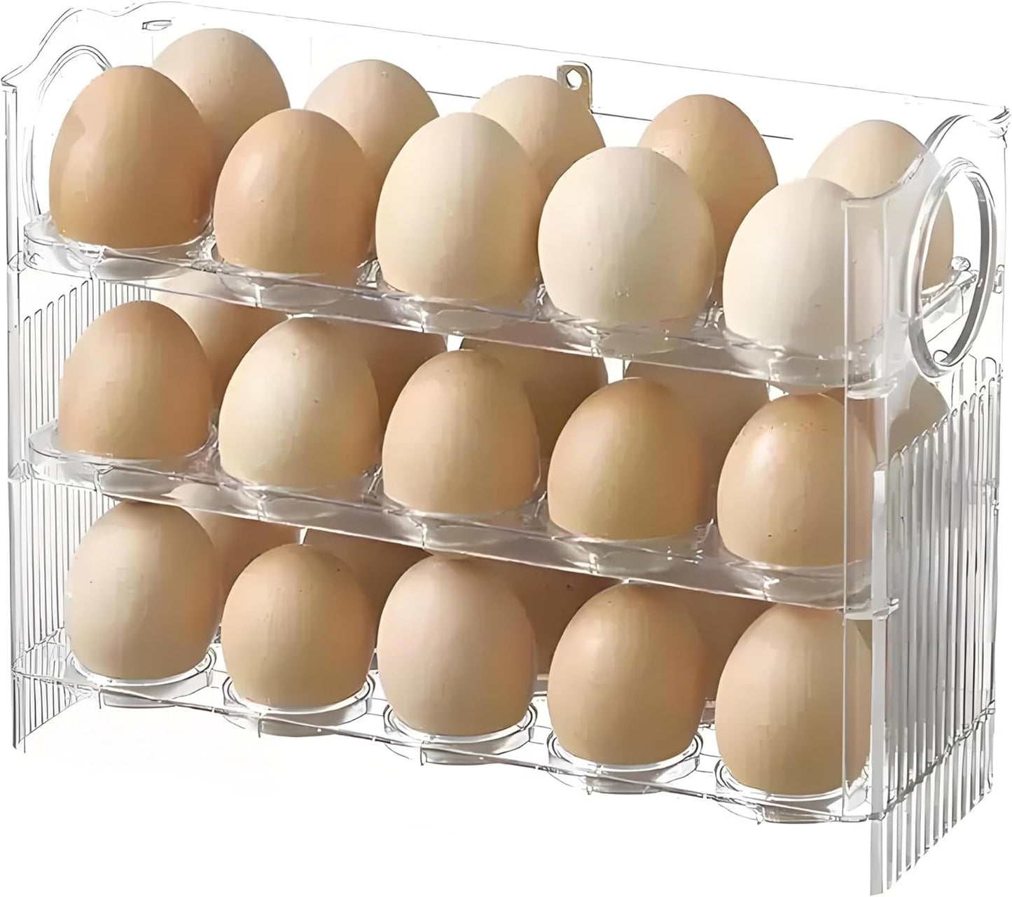 Auto-Flip egg storage for refrigerator,side fridge storage rack egg tray for refrigerator,Eggs Holder Countertop with Timers, Space-Saving Eggs Dispenser for Refrigerator, 30 Eggs Container for