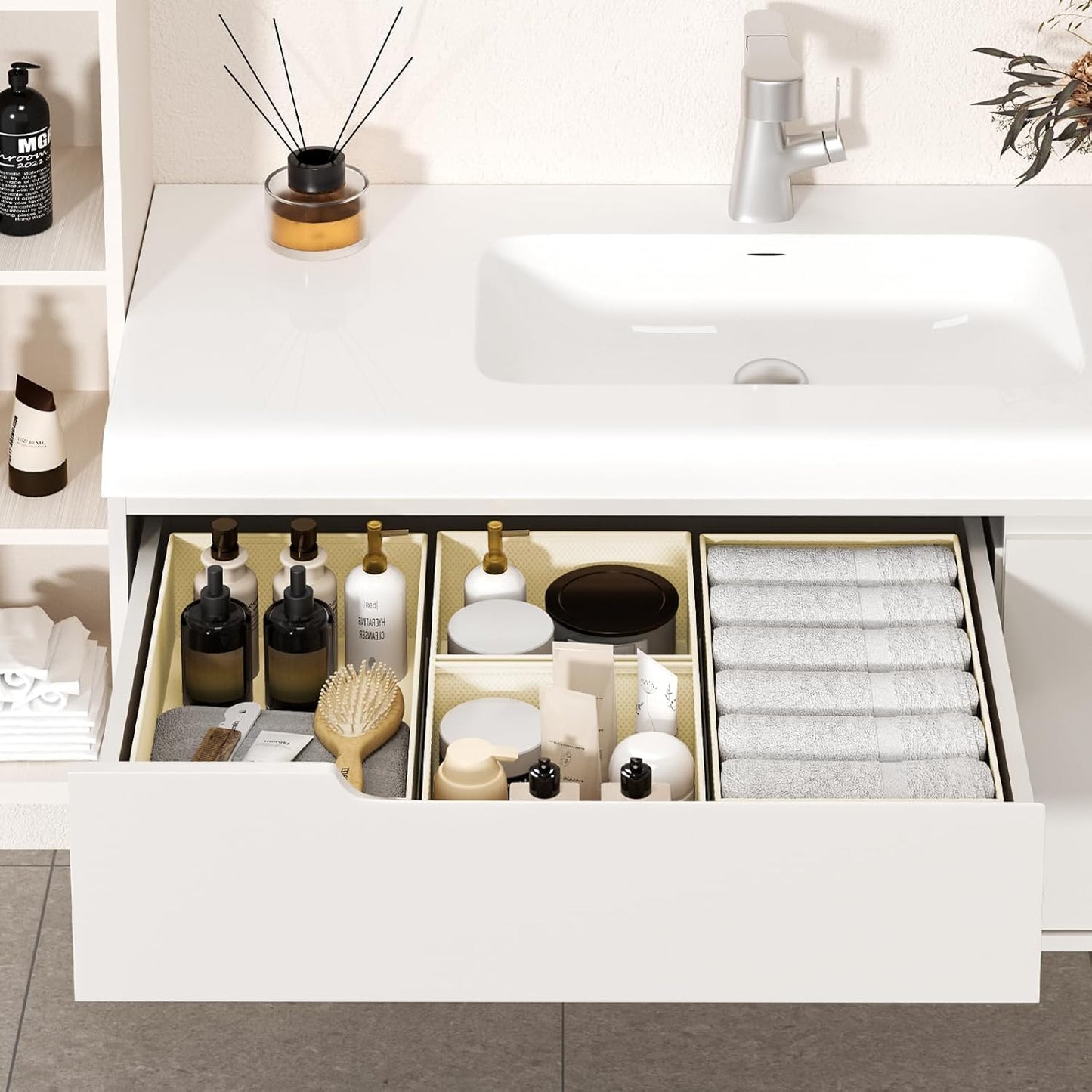 DIMJ Drawer Organizer Clothes 15 Pack - Foldable Baby Organizers and Storage & Dresser Organizer for Bedroom, Closet - Nursery Organization Dresser Dividers for underwear, Sock,Bra, Belt, Tie, Beige