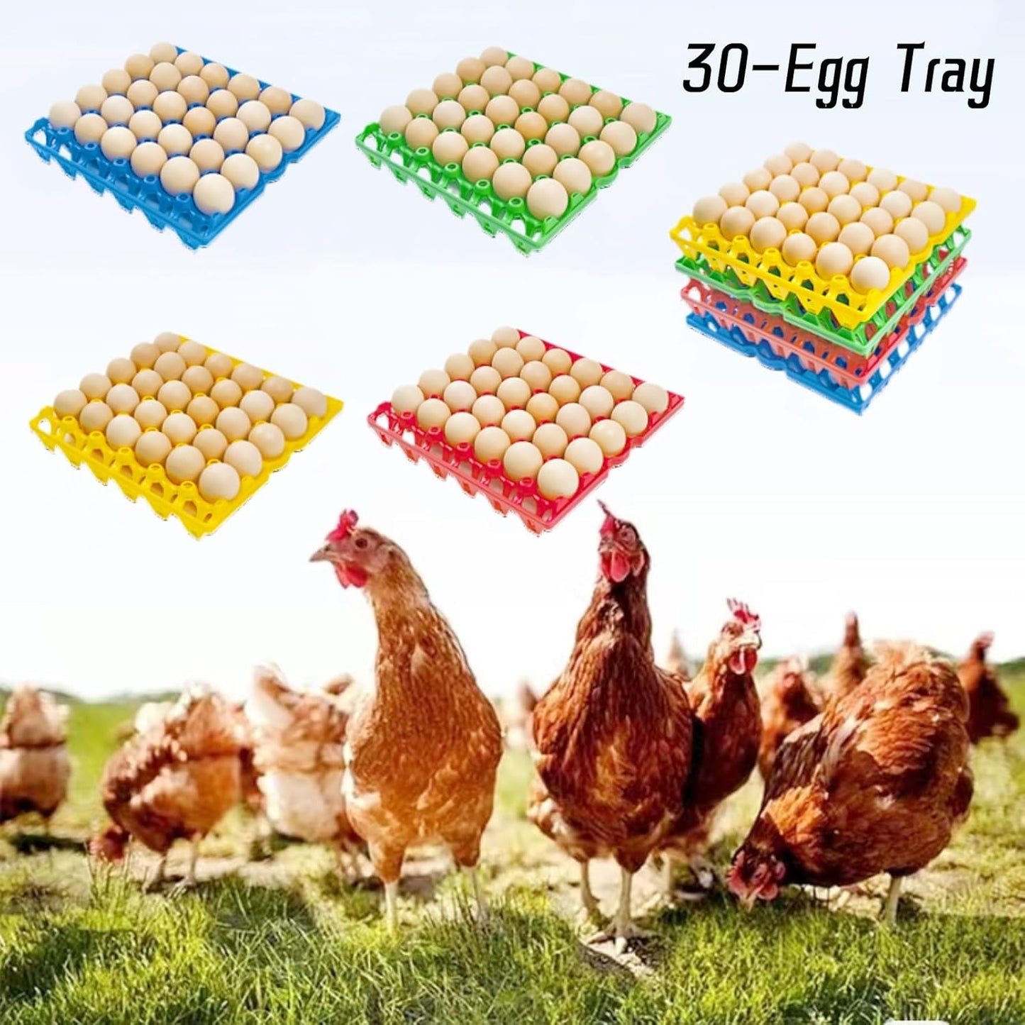 8-Pack Plastic Egg Tray Egg Crates 30-Egg Flats for Home Chicken Farmers, Stackable Egg Cartons Hold Multiple Eggs, Great for Storing, Sorting, and Shipping Eggs, Durable and Reusable