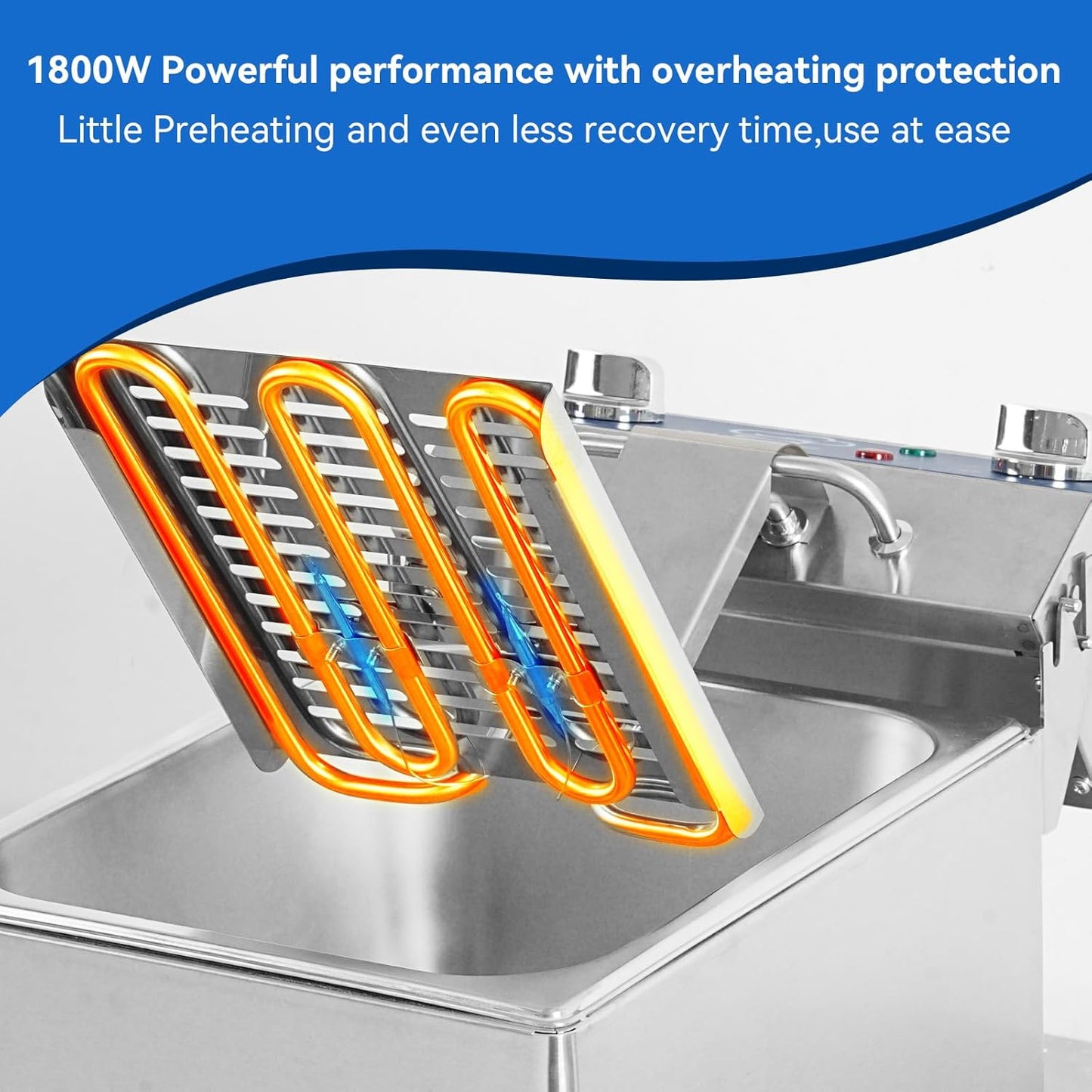 6.3Qt Electric Fryer with Oil Drain,30 Minutes Timer,Stretch forming oil tank,Lid and Solid Wire Mesh Basket,Light Duty Commercial Electric Countertop Deep Fryers-120V,1800W