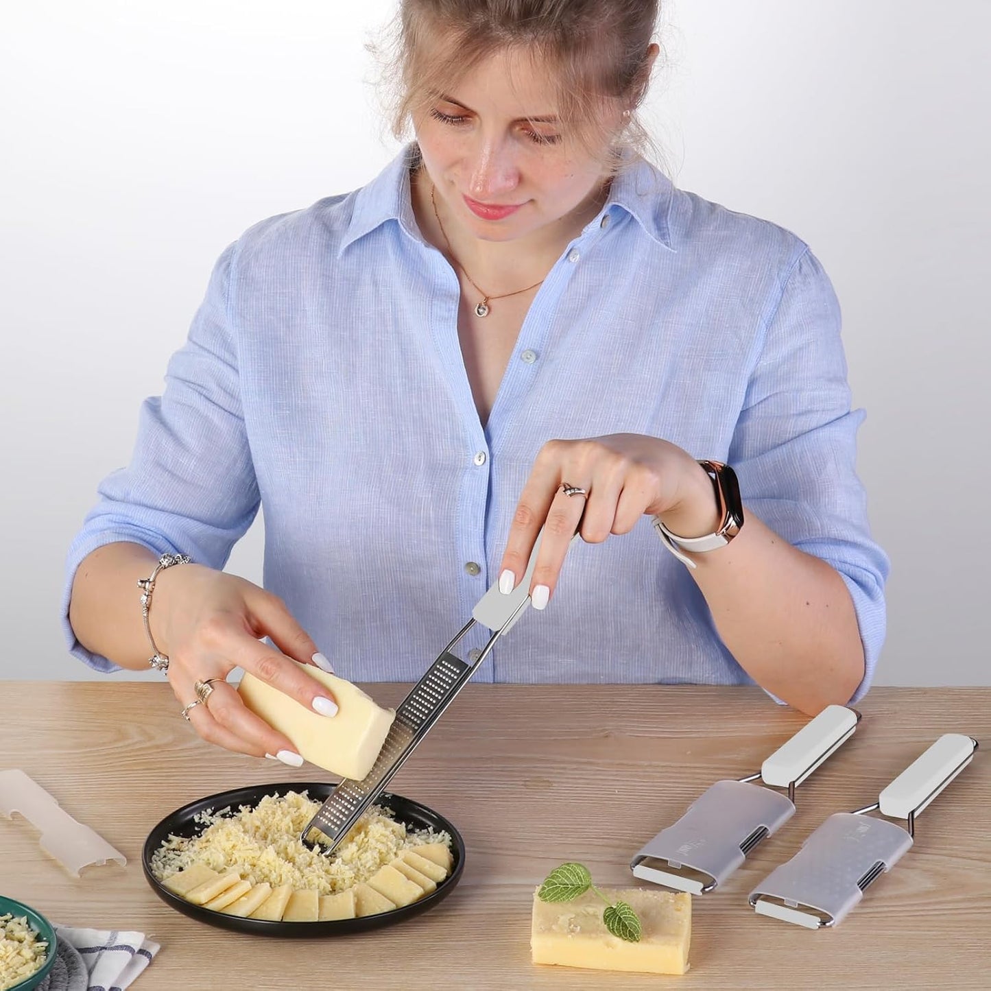 Cambom Lemon Zester Grater Three-piece Suit - Heavy Duty Kitchen Tool for Parmesan Cheese, Ginger, Garlic, Nutmeg, Chocolate, Vegetables,Fruits,Stainless Steel Grater Dishwasher Safe Clear