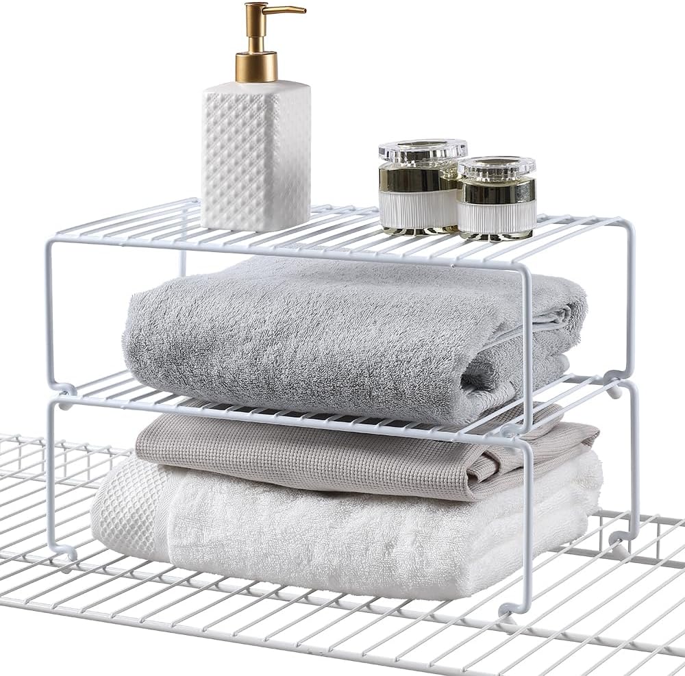 4-Pack Large (15.7x8.54inch) Multi-Level Organizer Rack, Kitchen Shelves for Spice Organization for Cabinet, Pantry Organizers and Storage, Wire Extra Shelf, Desk Organizer, Stackable, White