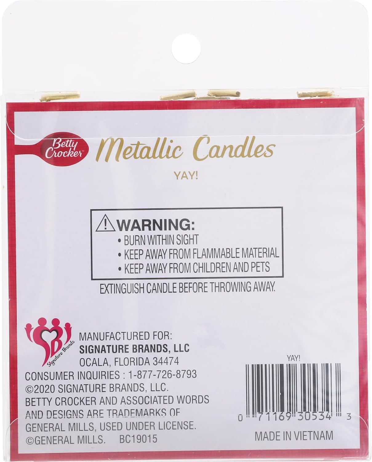 Betty Crocker Metallic Yay! Birthday Cake Topper - 4 Gold Metallic Letter Candles for a Fun Celebration - 3.5 Inch Tall