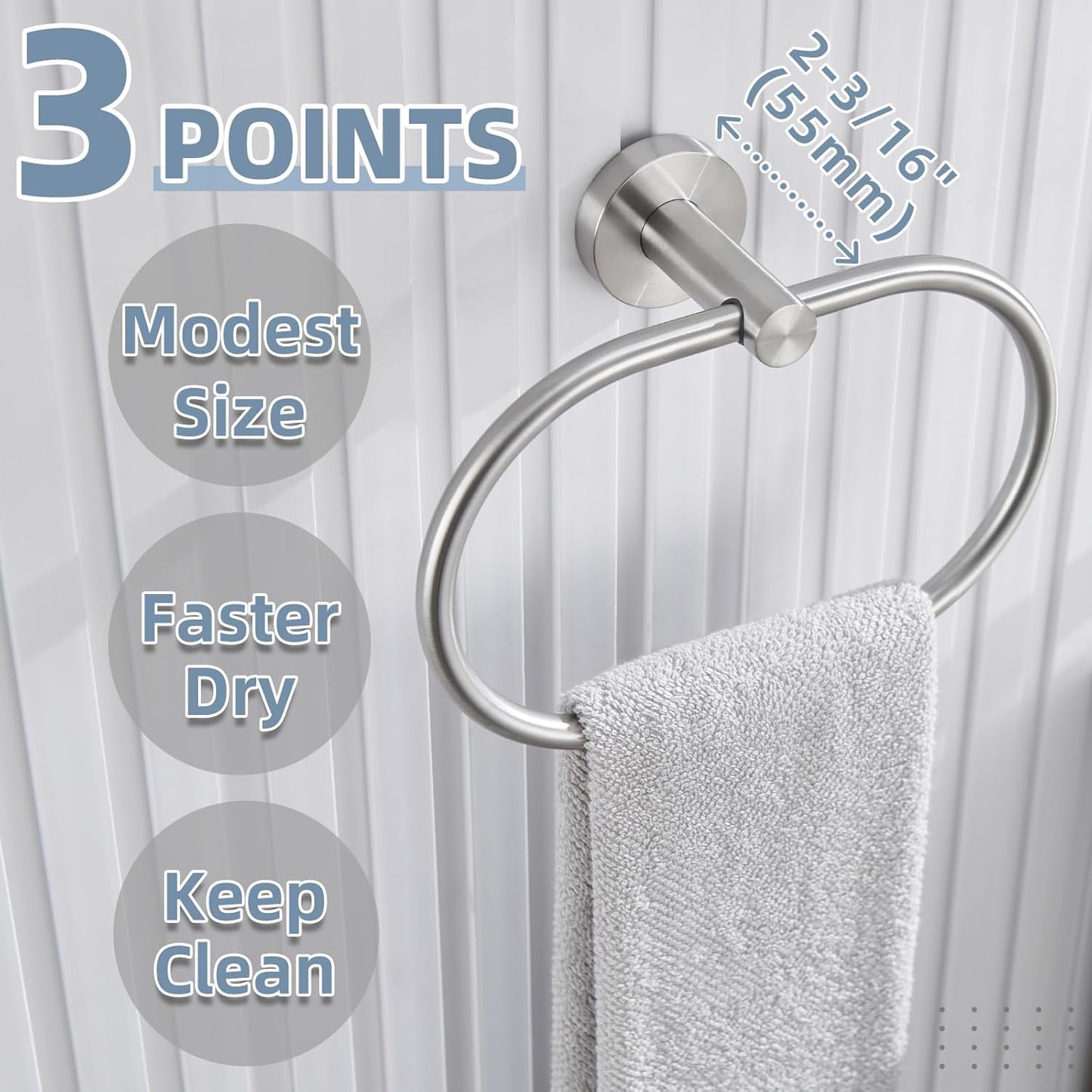 APLusee Oval Towel Ring Brushed Nickel, 304 Stainless Steel Towel Holder for Bathroom Kitchen, Wall Mounted