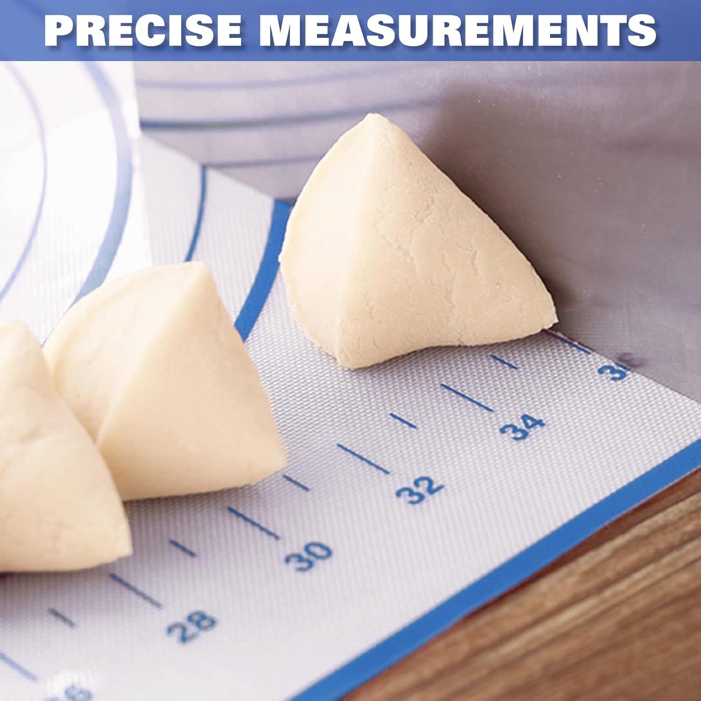 Silicone Pastry Mat Extra Thick Large Non Stick Baking Supplies Kitchen Counter Cooking Rolling Dough Sheet Pie Crust Sourdough Bread Oven Liner with Measurement (L-16''(W)*24''(L), 2#Blue)