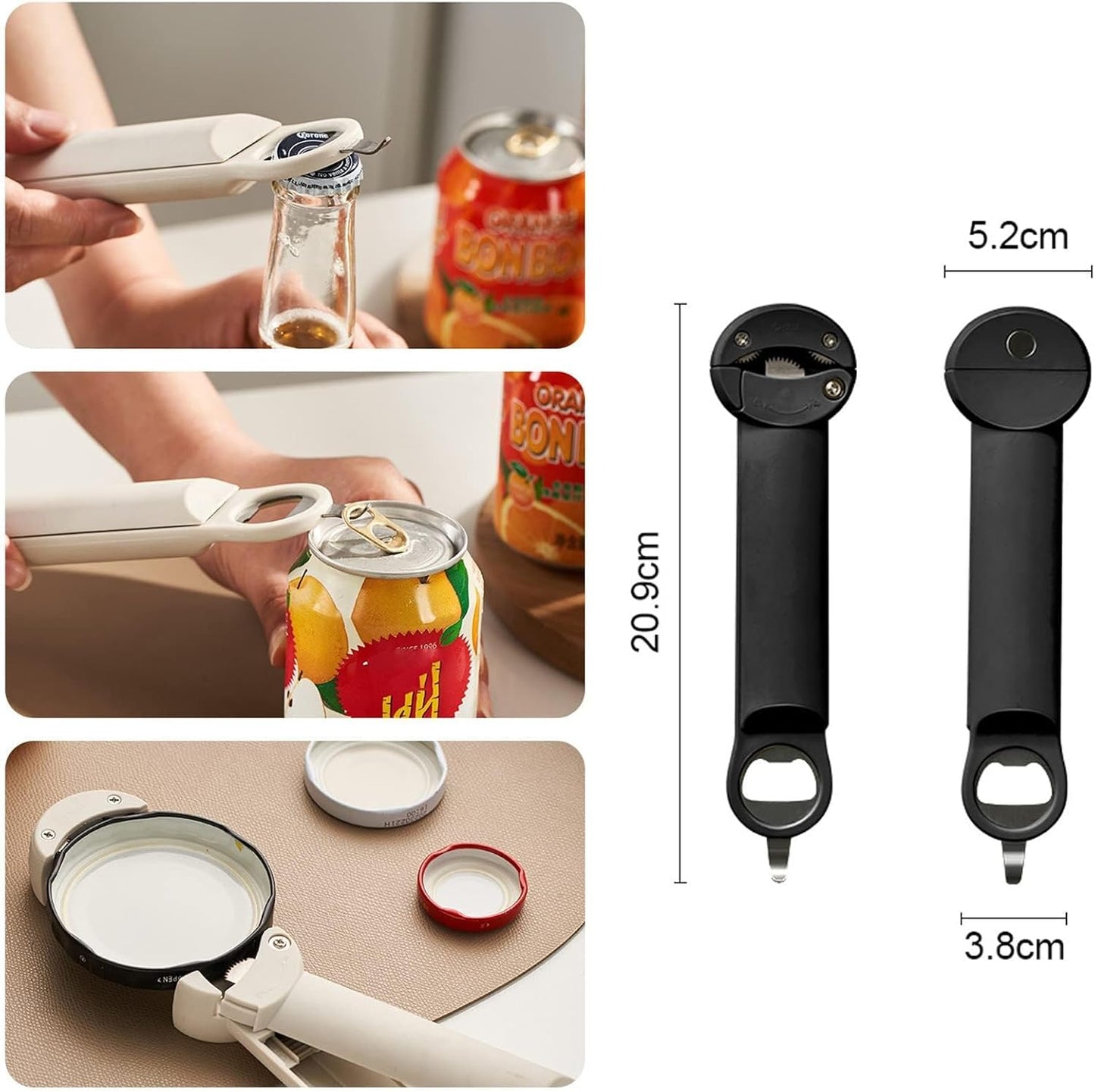 Multifunctional Retractable Bottle Opener - Adjustable Multifunctional Can Opener Jar Lid Gripper - 2025 New Jar Opener Bottle Opener for Weak Hands, Senior Arthritis (Black)