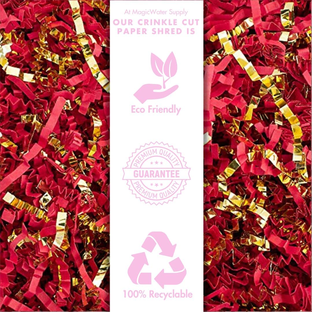 MagicWater Crinkle Cut Paper for Gift Baskets - 2LB - Red & Gold - Perfect for Shredded Paper Filler, Basket Filler, Gift Boxes, Bridesmaid Gifts, Halloween Stuffers & More – Ideal for All Occasions