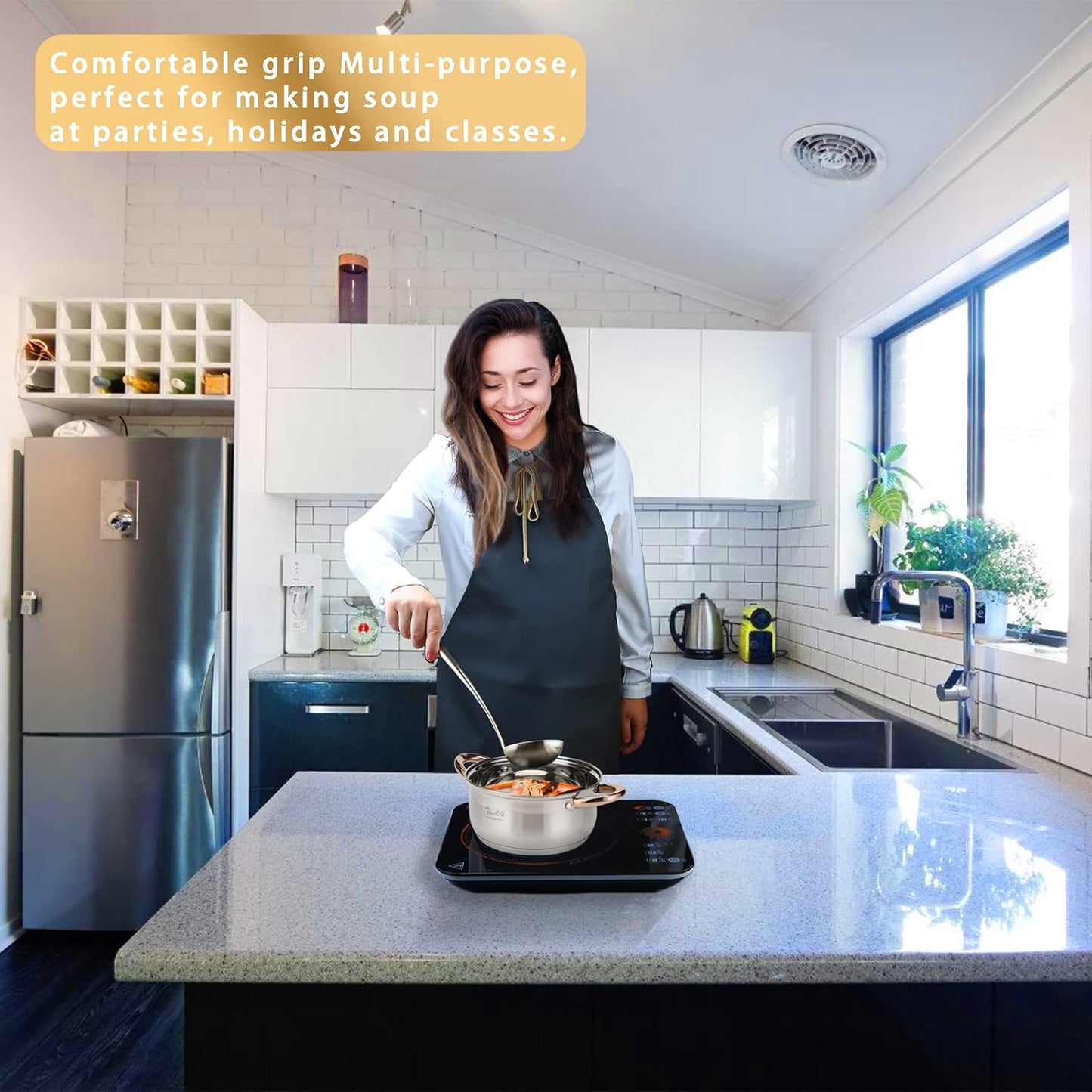 High Grade Soup Ladle,Cooking Ladle for Soup,Ergonomic Grip of Handle,Premium Stainless Steel Kitchen Spoon(Brashed)