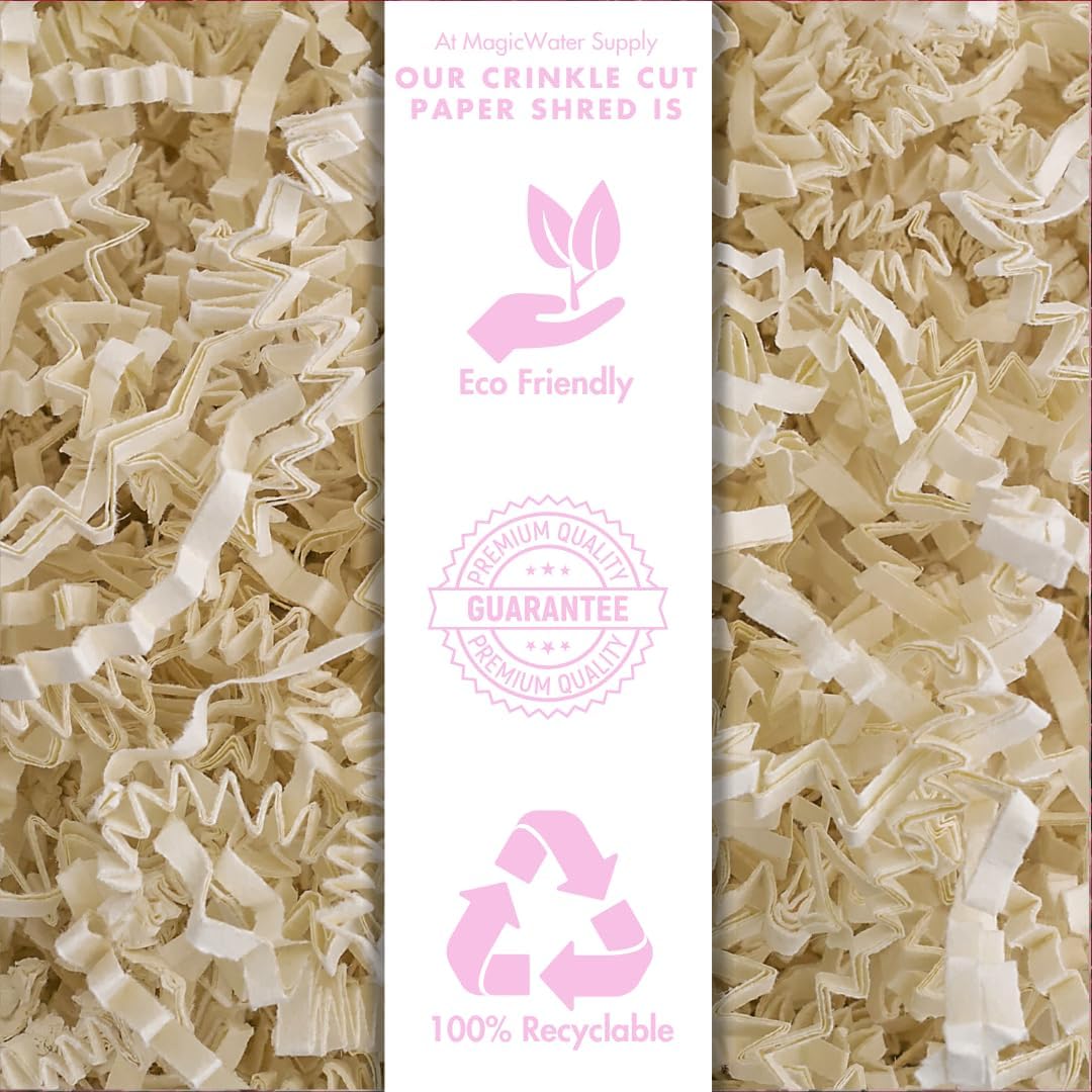 MagicWater Crinkle Cut Paper for Gift Baskets - 2LB - Light Ivory - Perfect for Shredded Paper Filler, Basket Filler, Gift Boxes, Bridesmaid Gifts, Halloween Stuffers & More – Ideal for All Occasions