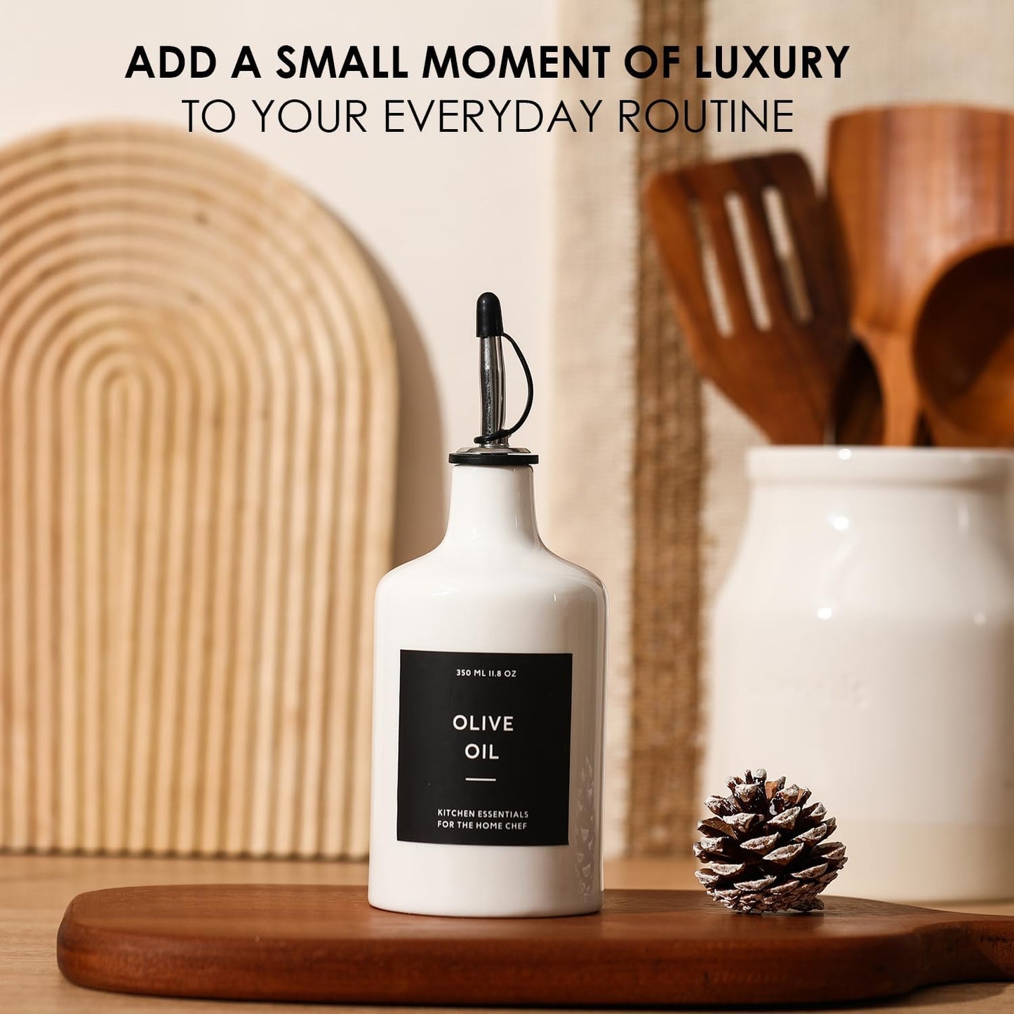 HOMCDALY Ceramic Olive Oil Dispenser Bottle, 16oz Oil Dispenser Bottle for Kitchen, Oil Container, Kitchen Oil Dispenser(White)