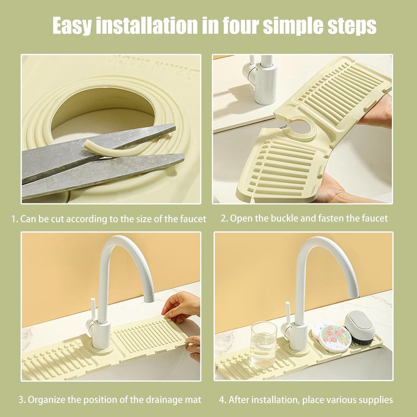 Faucet Mat for Kitchen Sink - 2024 Upgraded Premium Silicone Splash Guard with Fast Drying Properties - Protective Sink Tray Ideal for Stone Sinks in Kitchen & Bathroom (1, Yellow)