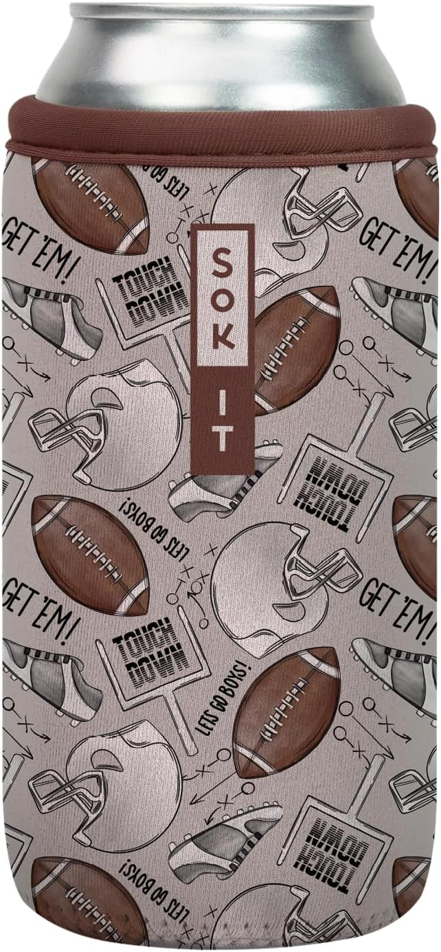 Sok It CanSok Sleeve for Beer & Soda Insulated Neoprene Cover (Football, 16oz Can Sleeve)