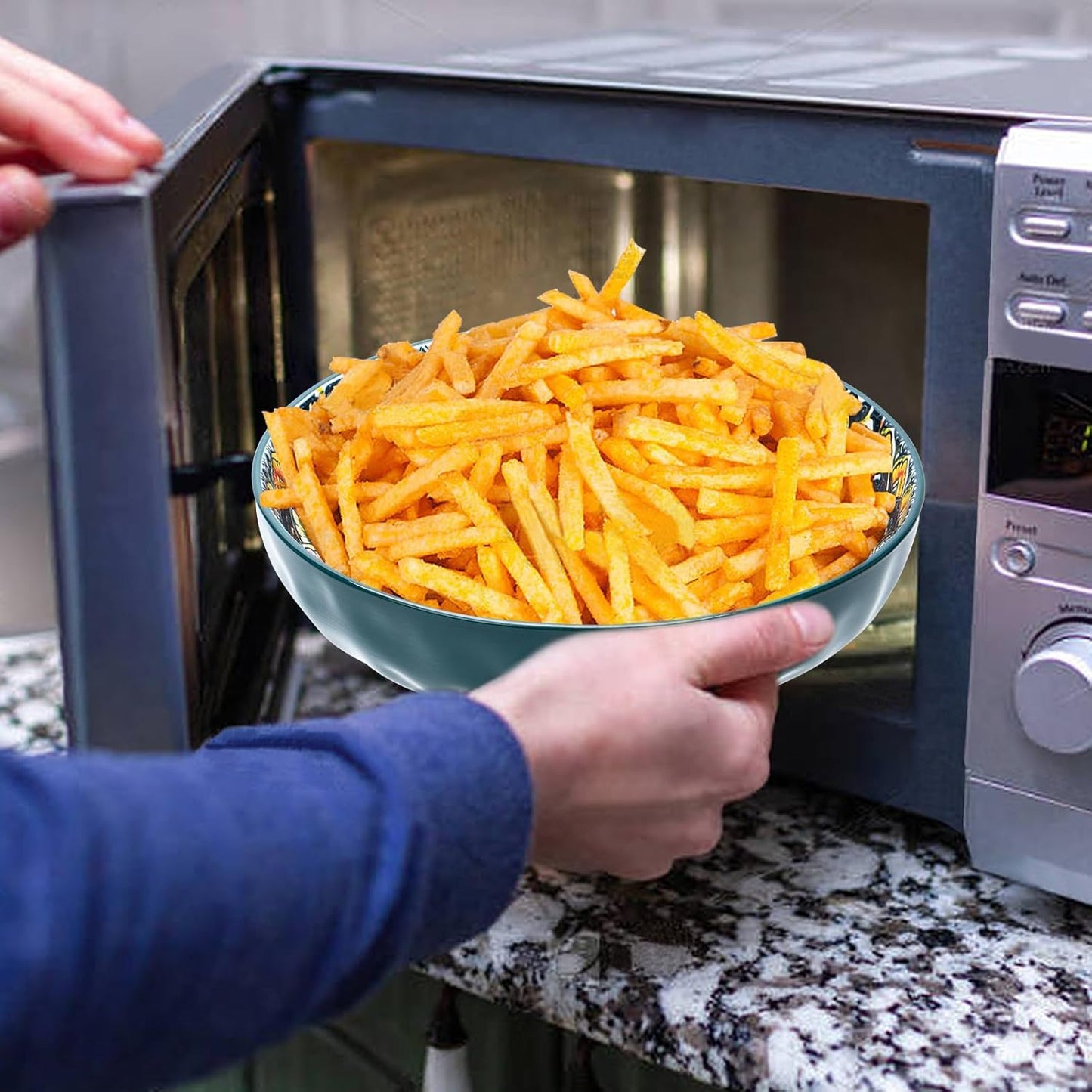 Large Serving Bowls, 75 Oz Fruit Salad Bowls, Bohemian Style Large Porcelain Dishes for Entertaining Parties,Big Bowls for Eating Soup, Salad, Pasta, Fruit, Chips, 10.3 Inch Diameter (green)