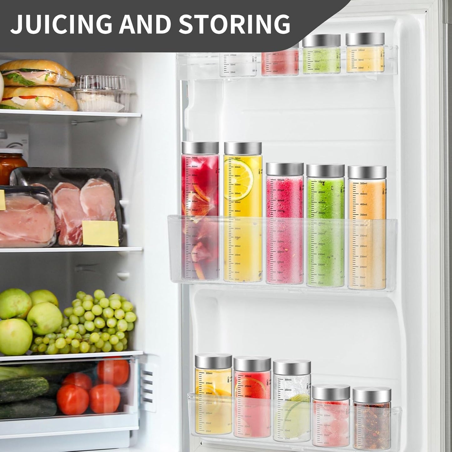 18 Oz Glass Bottles, 4 Pack Glass Juice Bottles with Lids, BPA Free, Borosilicate Glass, Leak Proof Lids for Juicing, Smoothies, Infused Water, Beverage Storage, Shaker Bottles