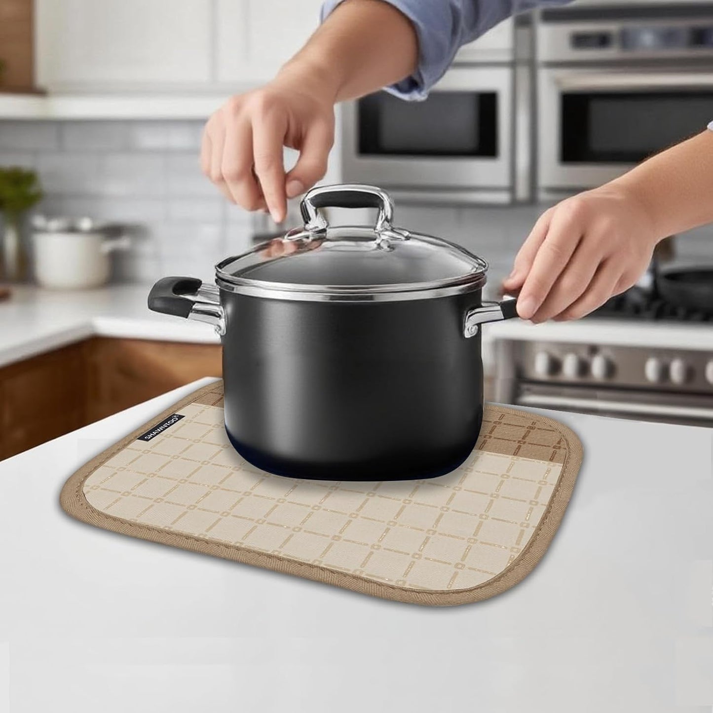 Oven Mitts and Pot Holders Sets 6pcs, Kitchen Oven Glove,High Heat Resistant 550 Degree Extra Long Oven Mitts and Potholders with Non-Slip Silicone Surface for Home Essentials (Grey) (Milkshake/Beige)