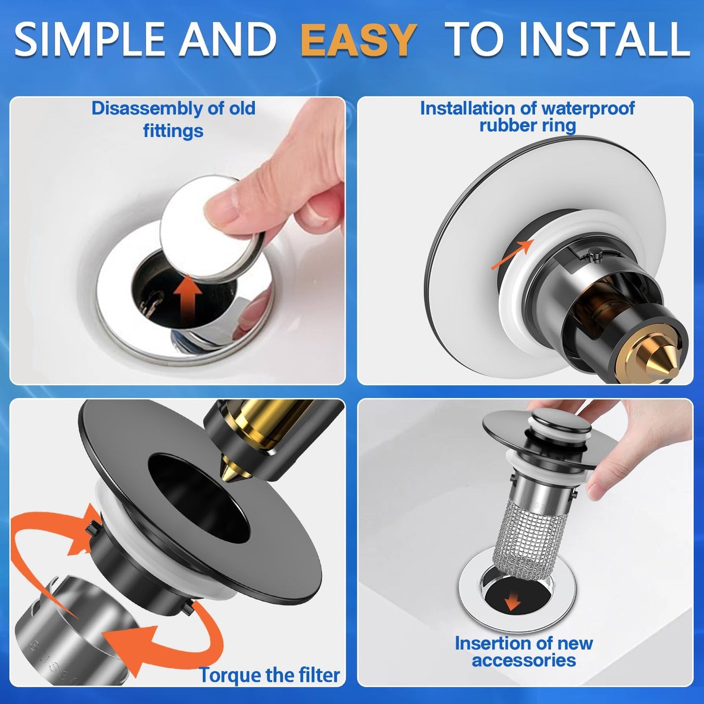 Sink Stopper Hair Catcher, Pop-up Sink Drain Strainer with Removable Stainless Steel Strainer Basket Hair Catcher, Bathroom Sink Strainer for Bathroom Sink Stopper Replacement (Matte Black)